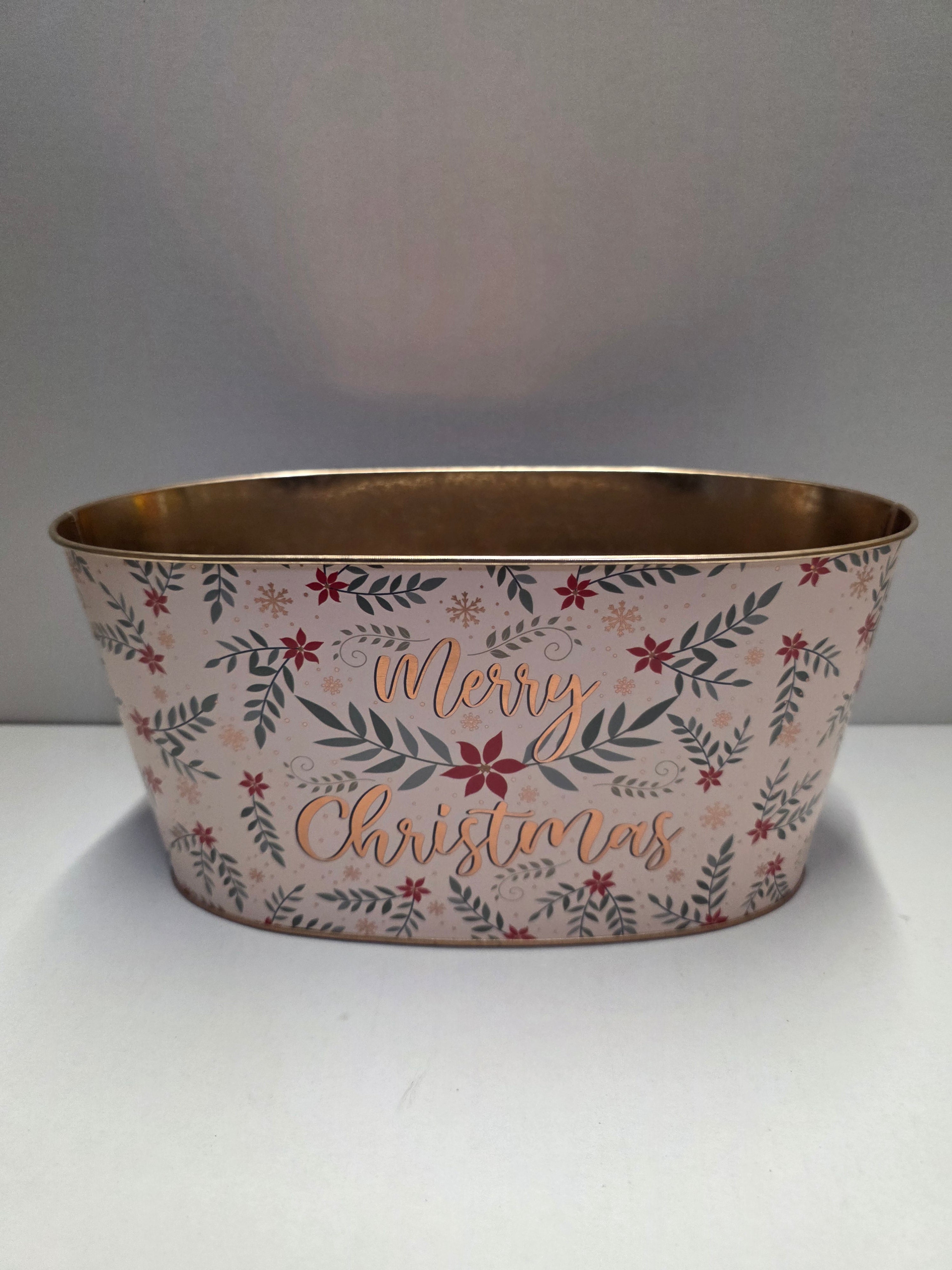 Zinc Oval Merry Xmas Leaf 29x16x14cm