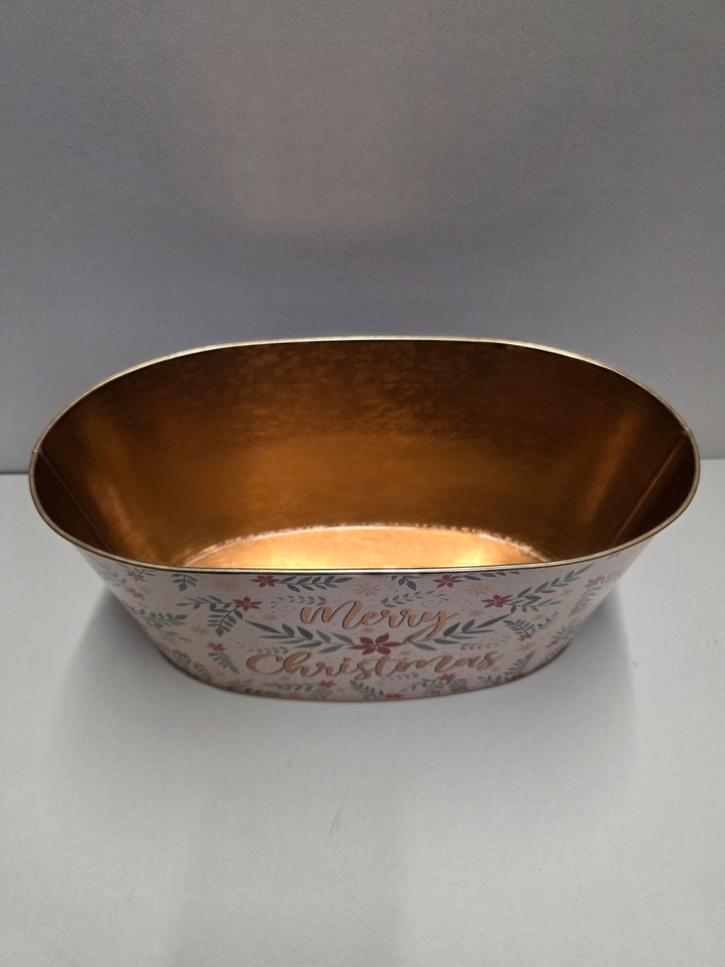 Zinc Oval Merry Xmas Leaf 29x16x14cm