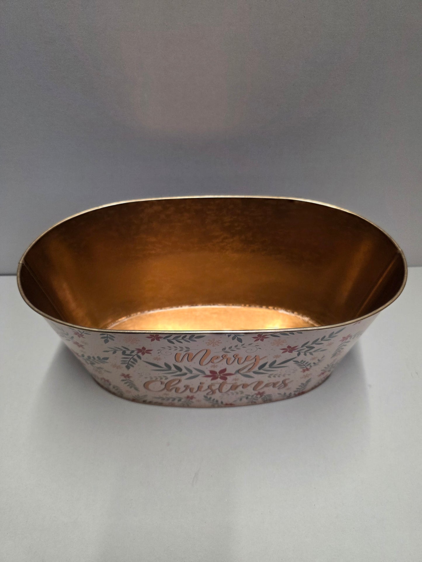 Zinc Oval Merry Xmas Leaf 29x16x14cm