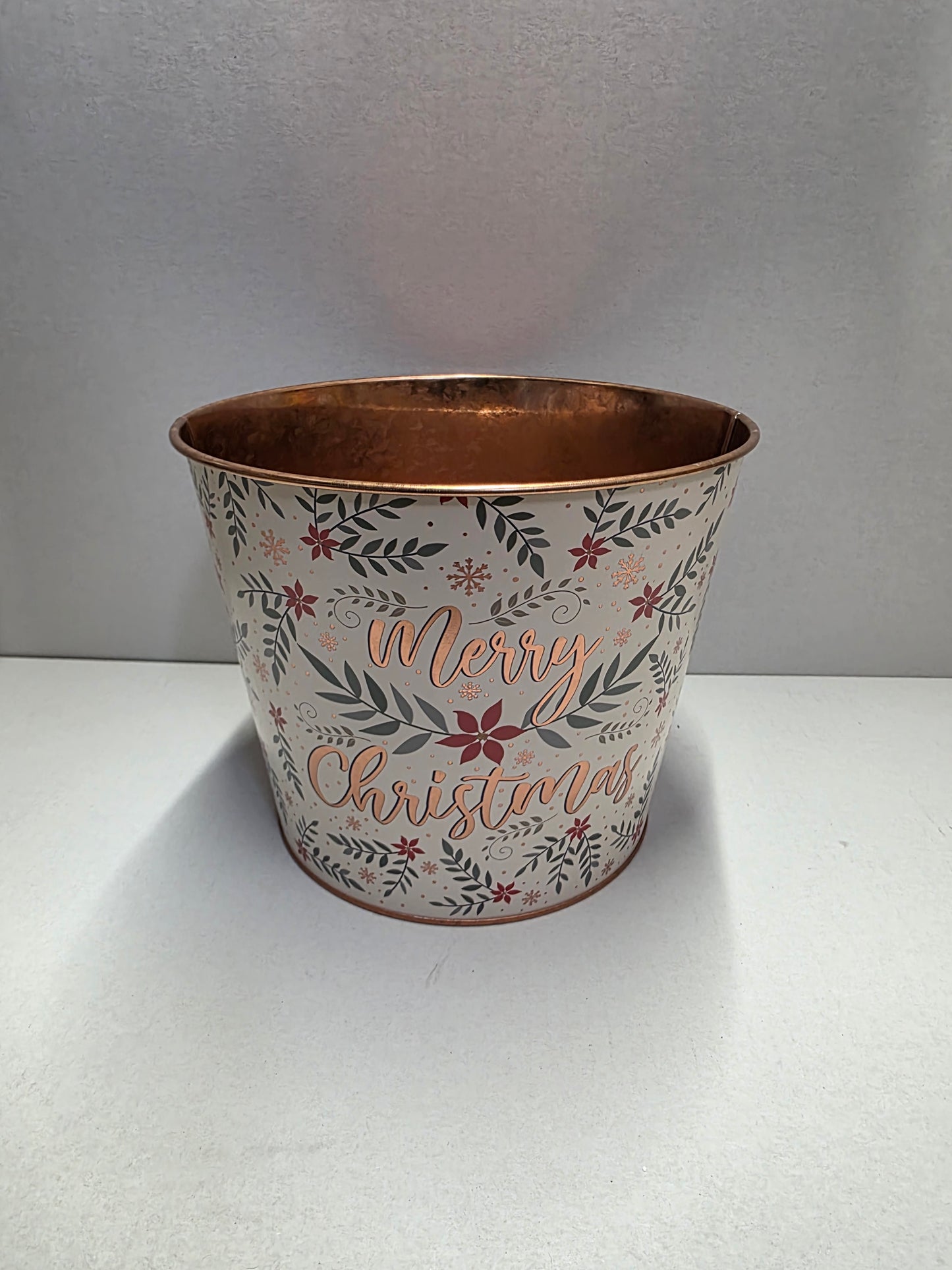 Zinc Pot Merry Xmas Leaf 22x17cm