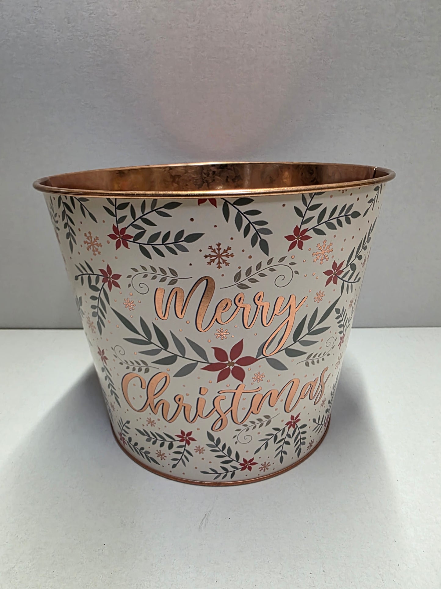 Zinc Pot Merry Xmas Leaf 22x17cm