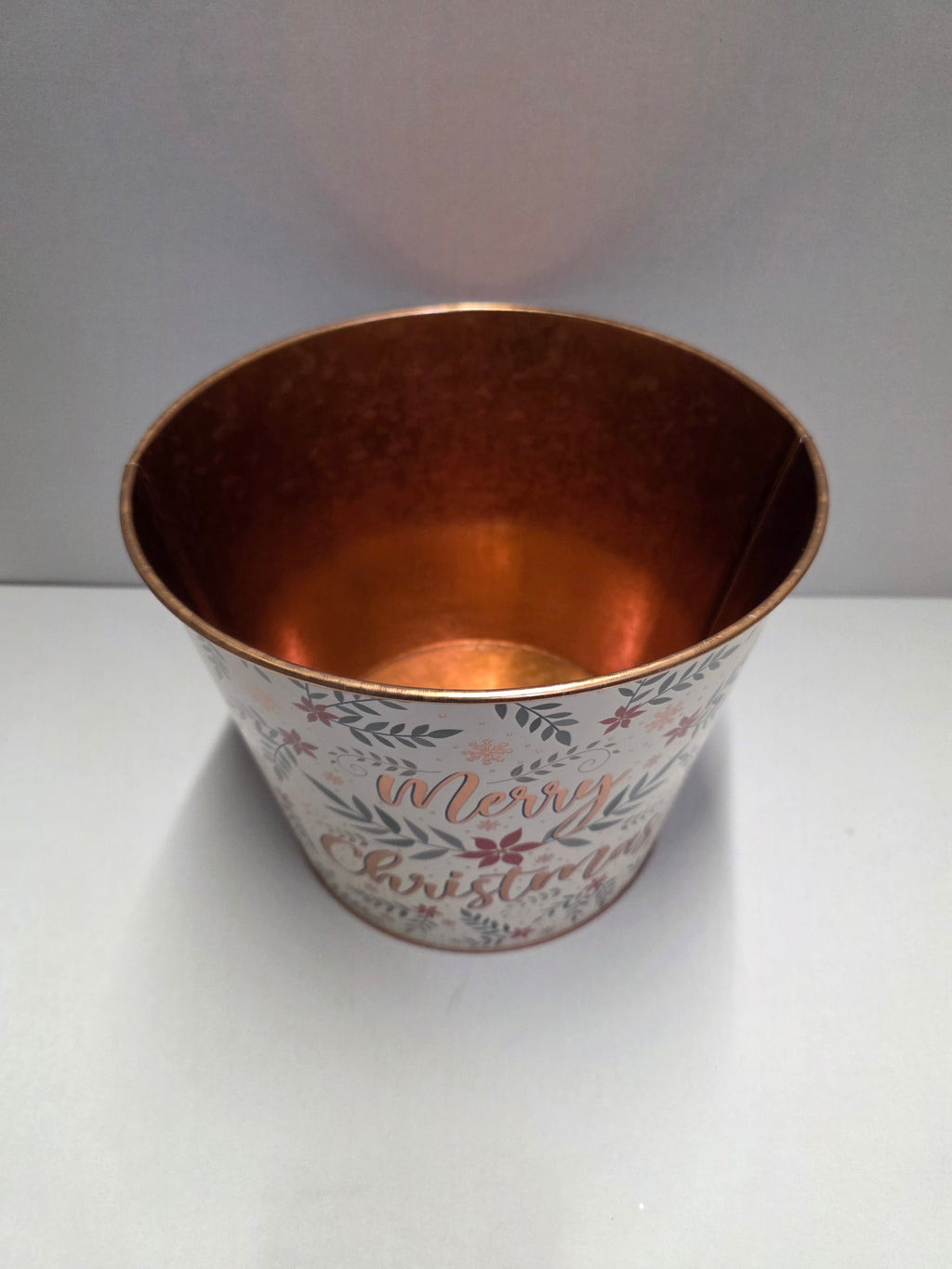 Zinc Pot Merry Xmas Leaf 22x17cm