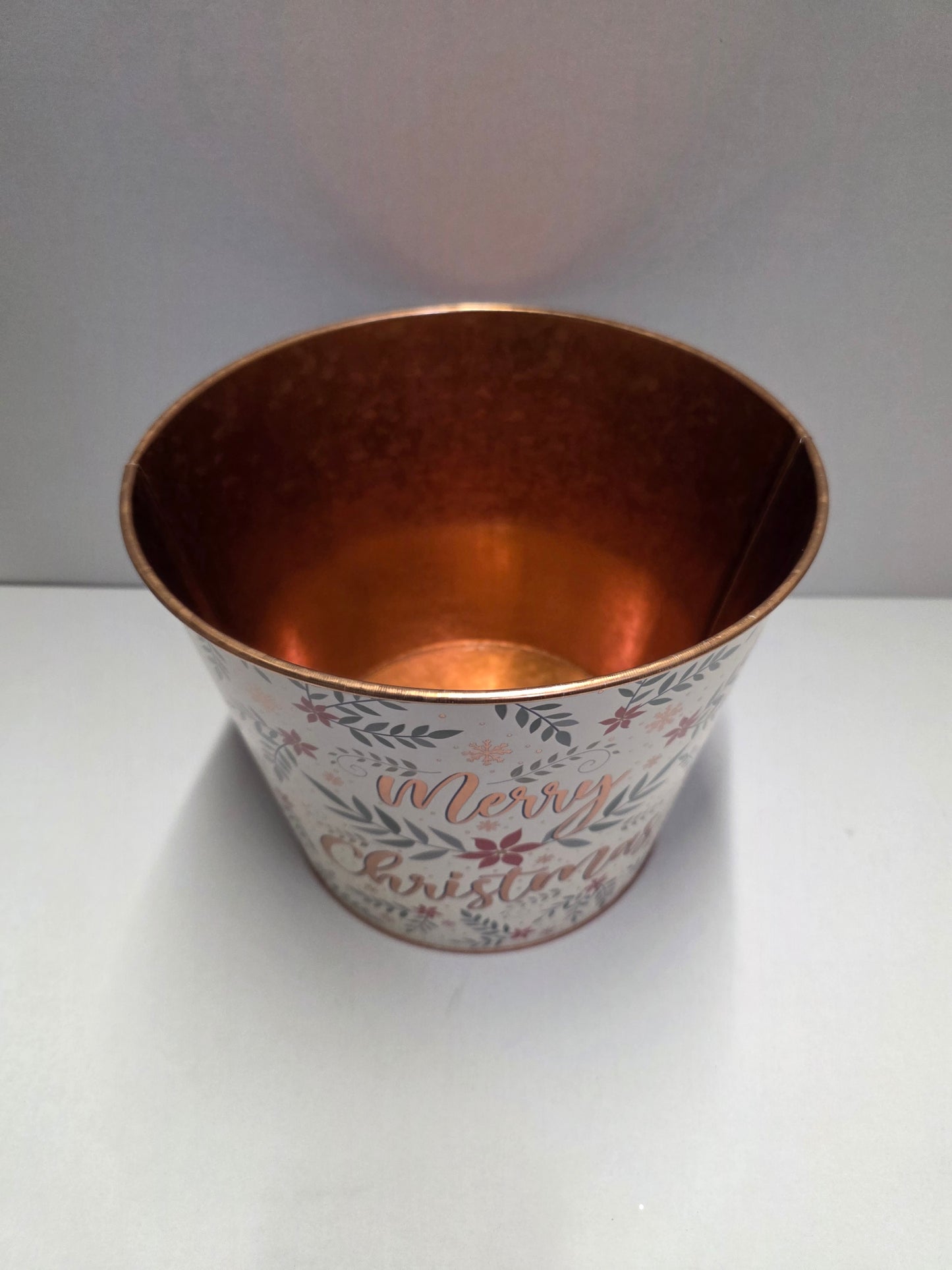 Zinc Pot Merry Xmas Leaf 22x17cm