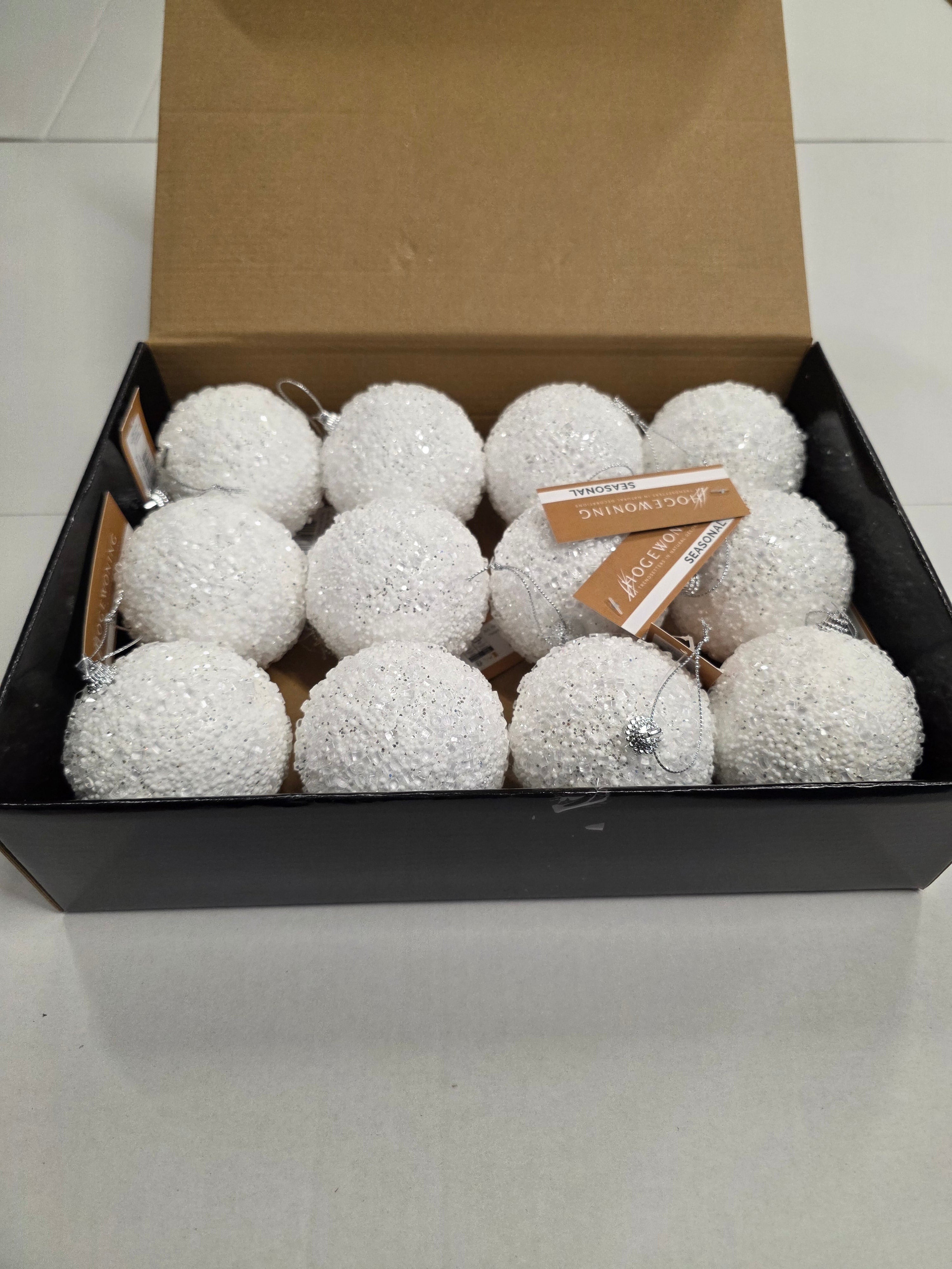 Bauble Frosted White 8cm 12 In Box