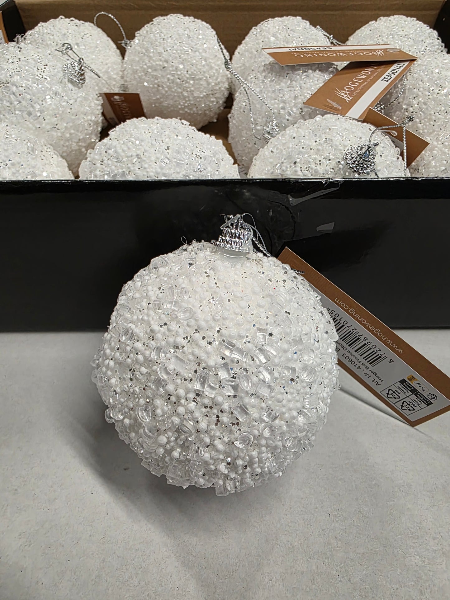 Bauble Frosted White 8cm 12 In Box