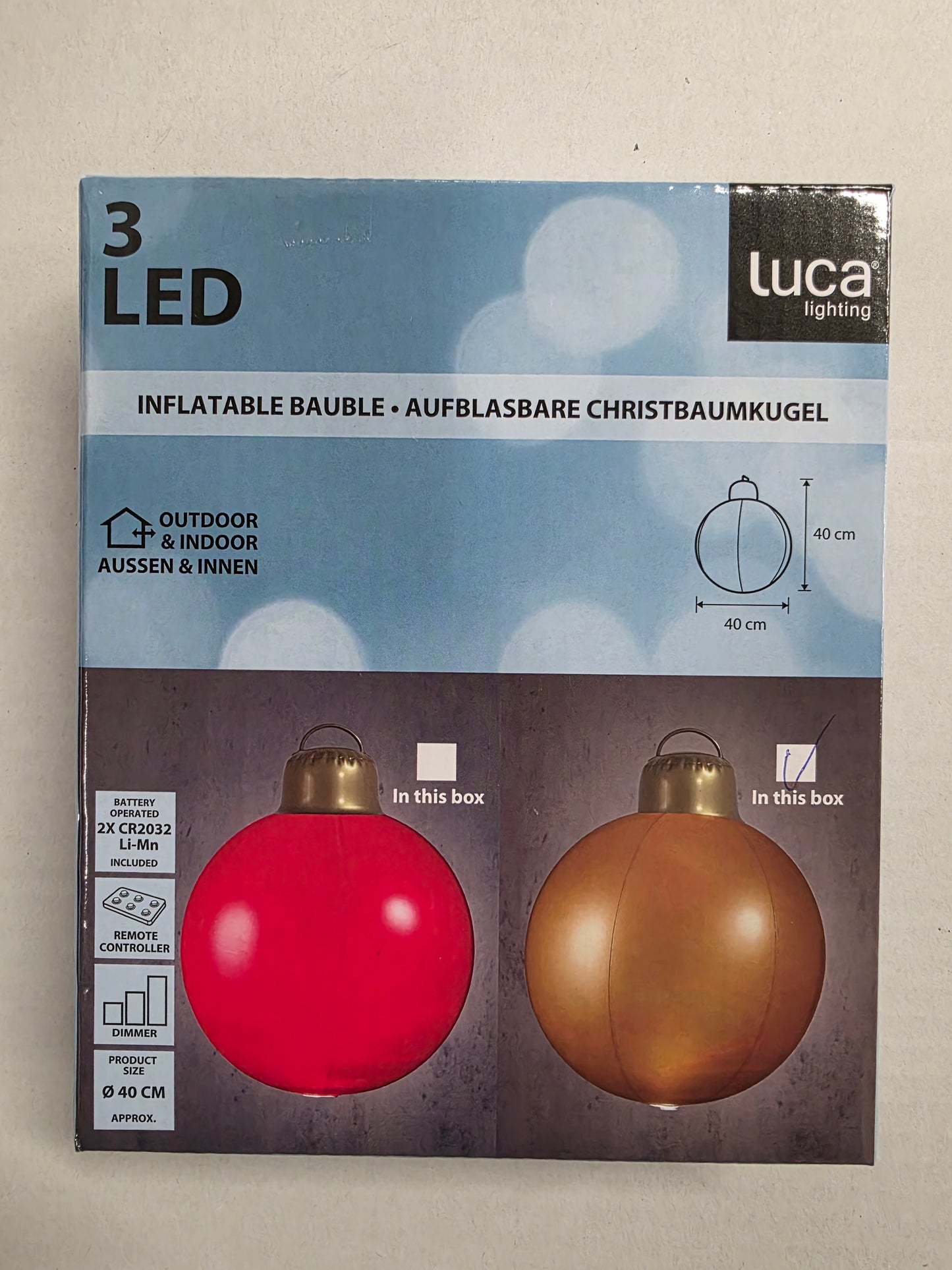 L E D Inflatable Bauble 40cm Gold