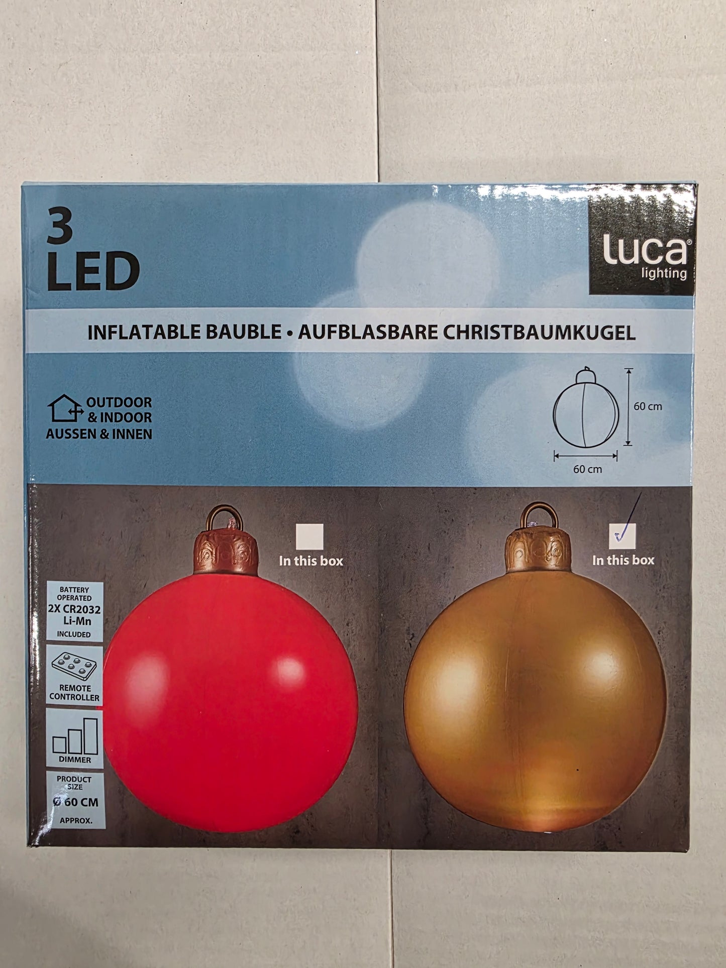 L E D Inflatable Bauble 60cm Gold