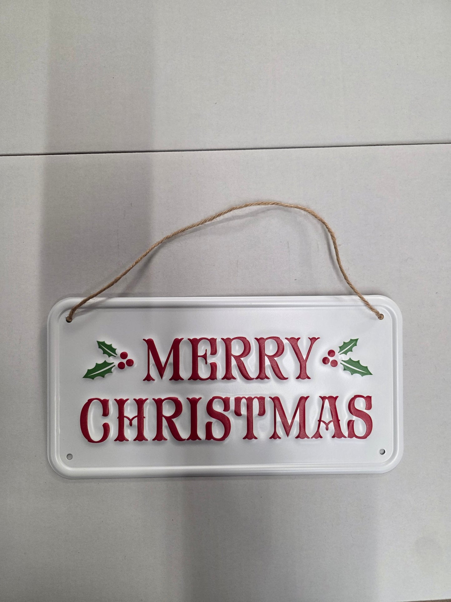 Metal Sign Holly Merry Christmas 15x30cm
