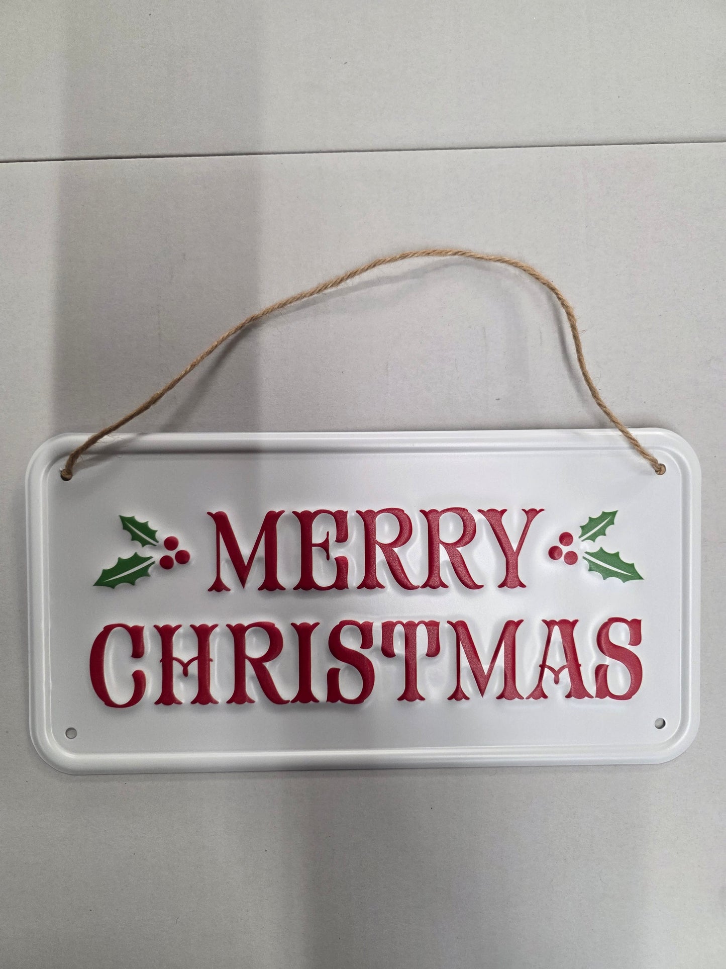 Metal Sign Holly Merry Christmas 15x30cm