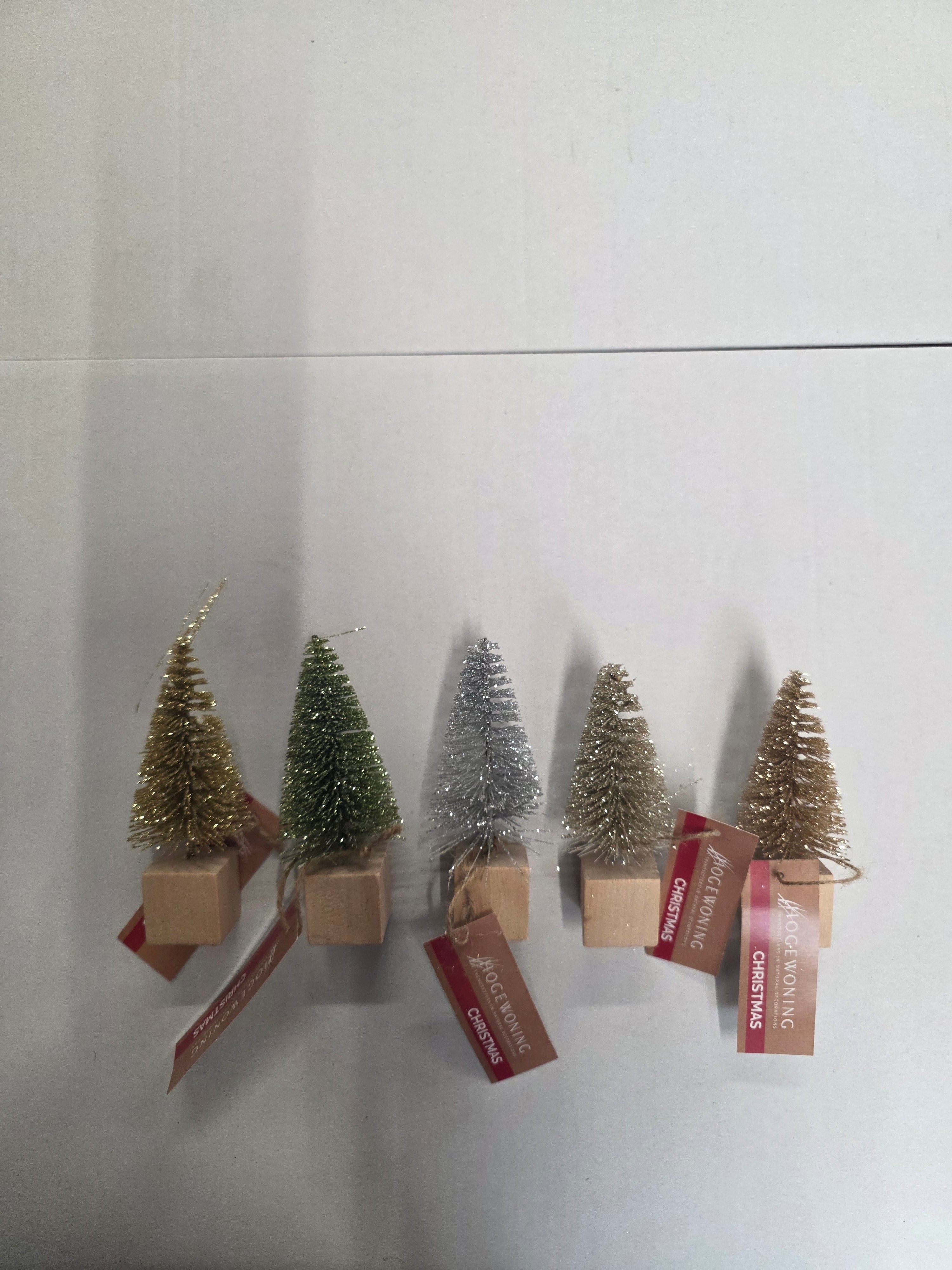 Tree On Wood Base Glitter Assorted 12cm  (PACK OF ANY 3)
