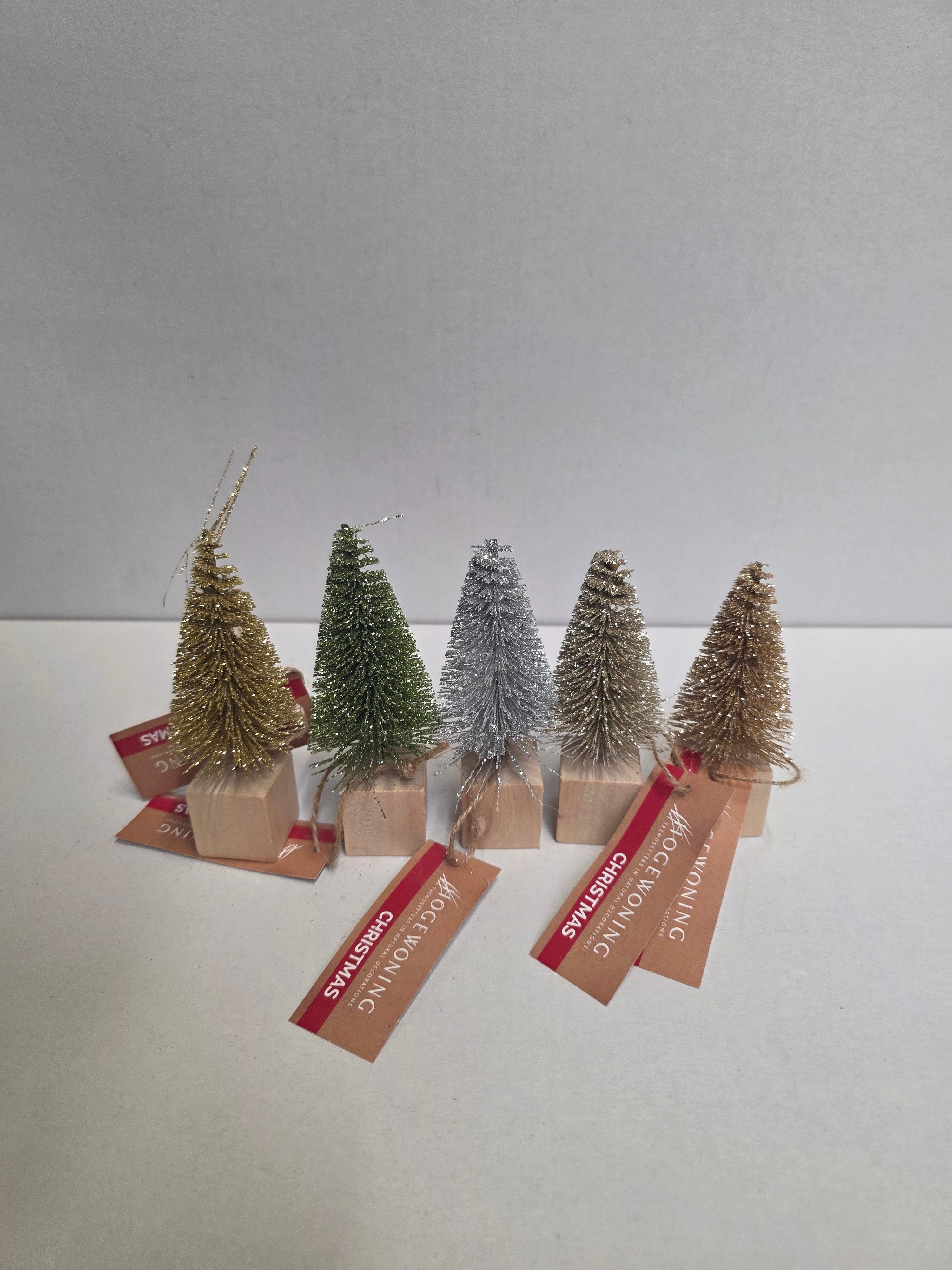 Tree On Wood Base Glitter Assorted 12cm  (PACK OF ANY 3)
