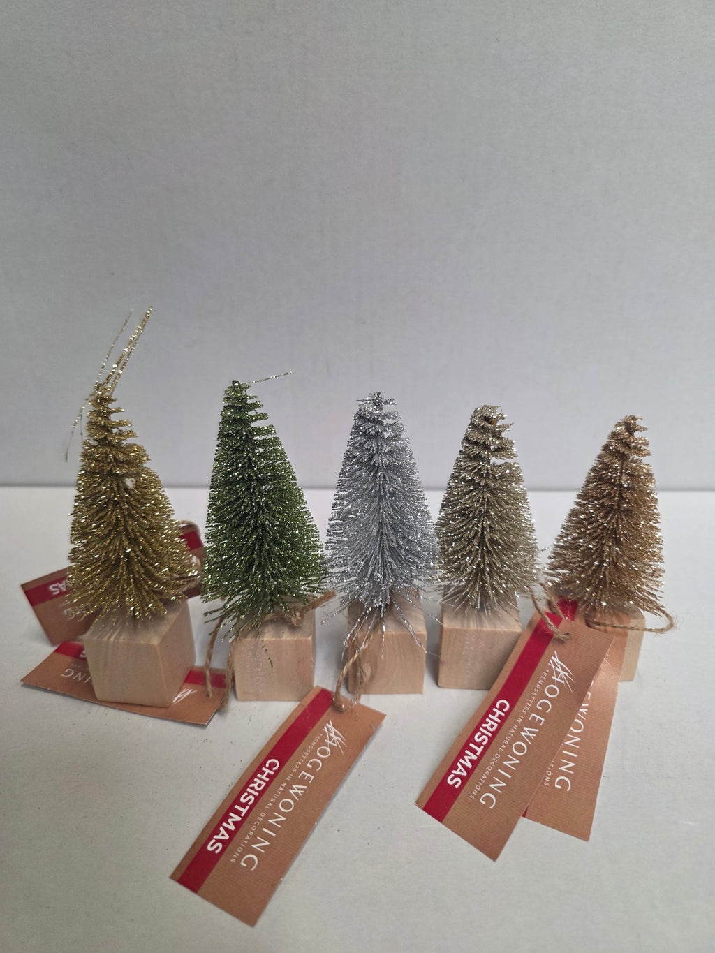 Tree On Wood Base Glitter Assorted 12cm  (PACK OF ANY 3)