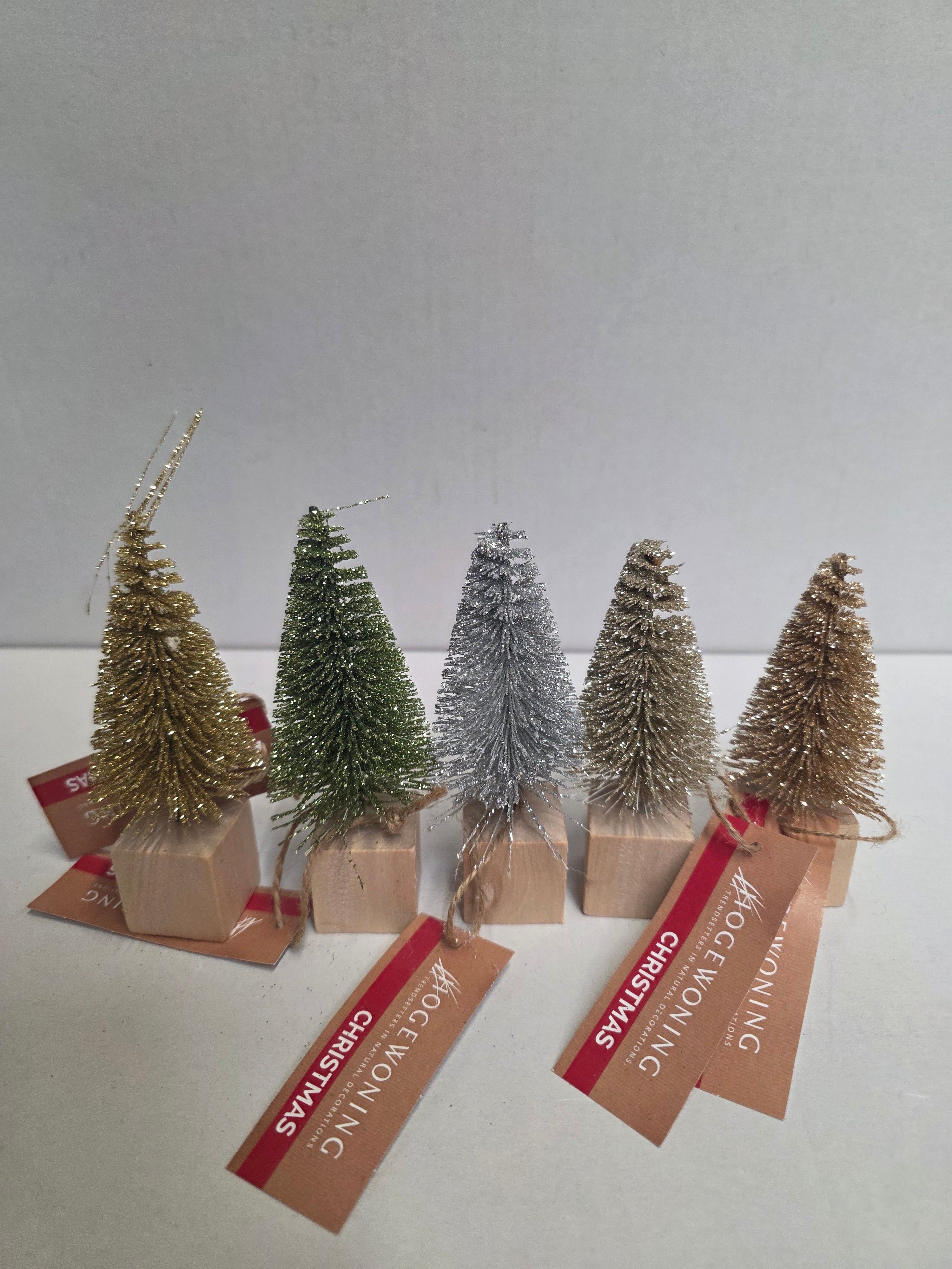 Tree On Wood Base Glitter Assorted 12cm  (PACK OF ANY 3)