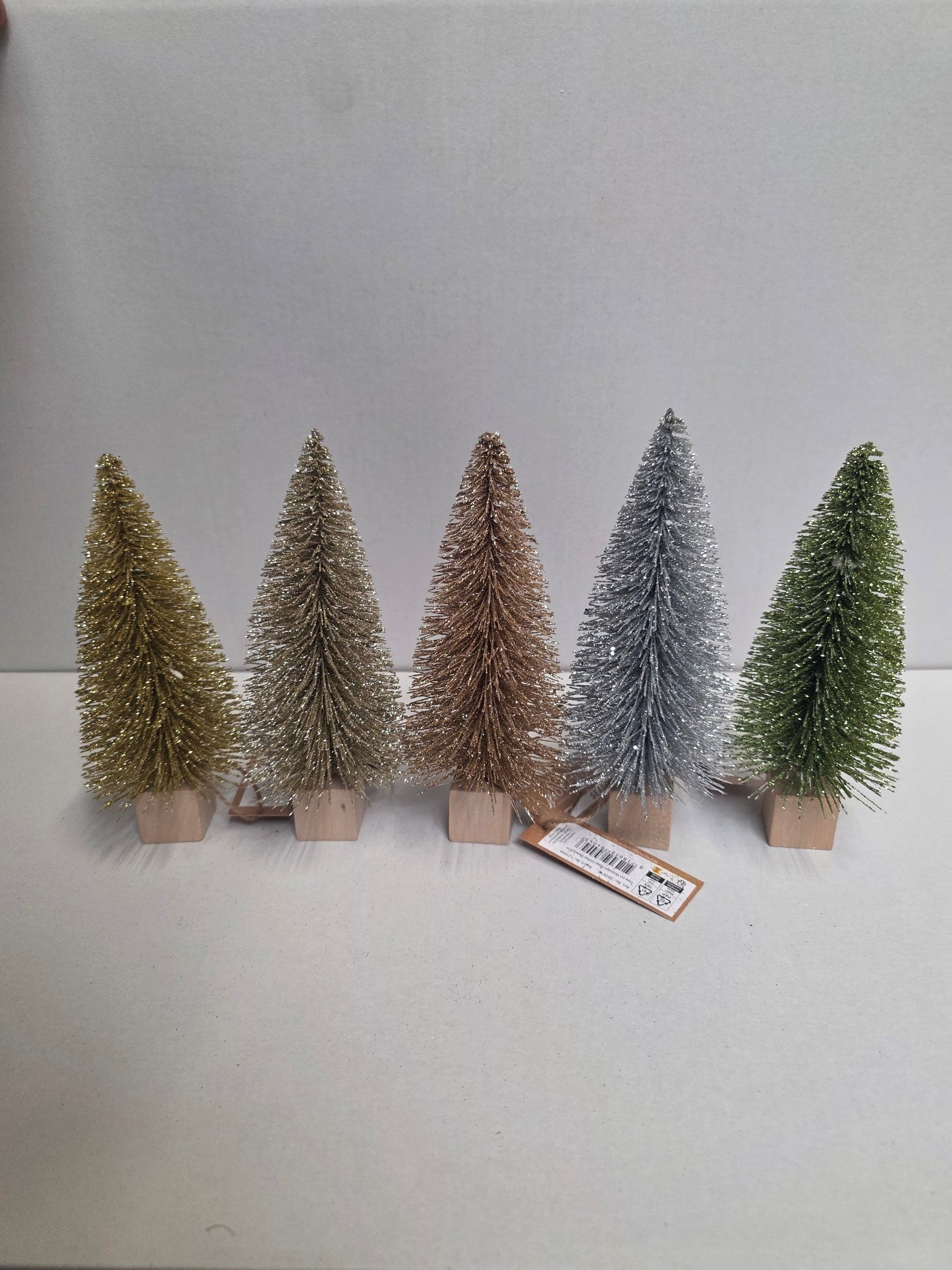 Tree On Wood Base Glitter Assorted 20cm