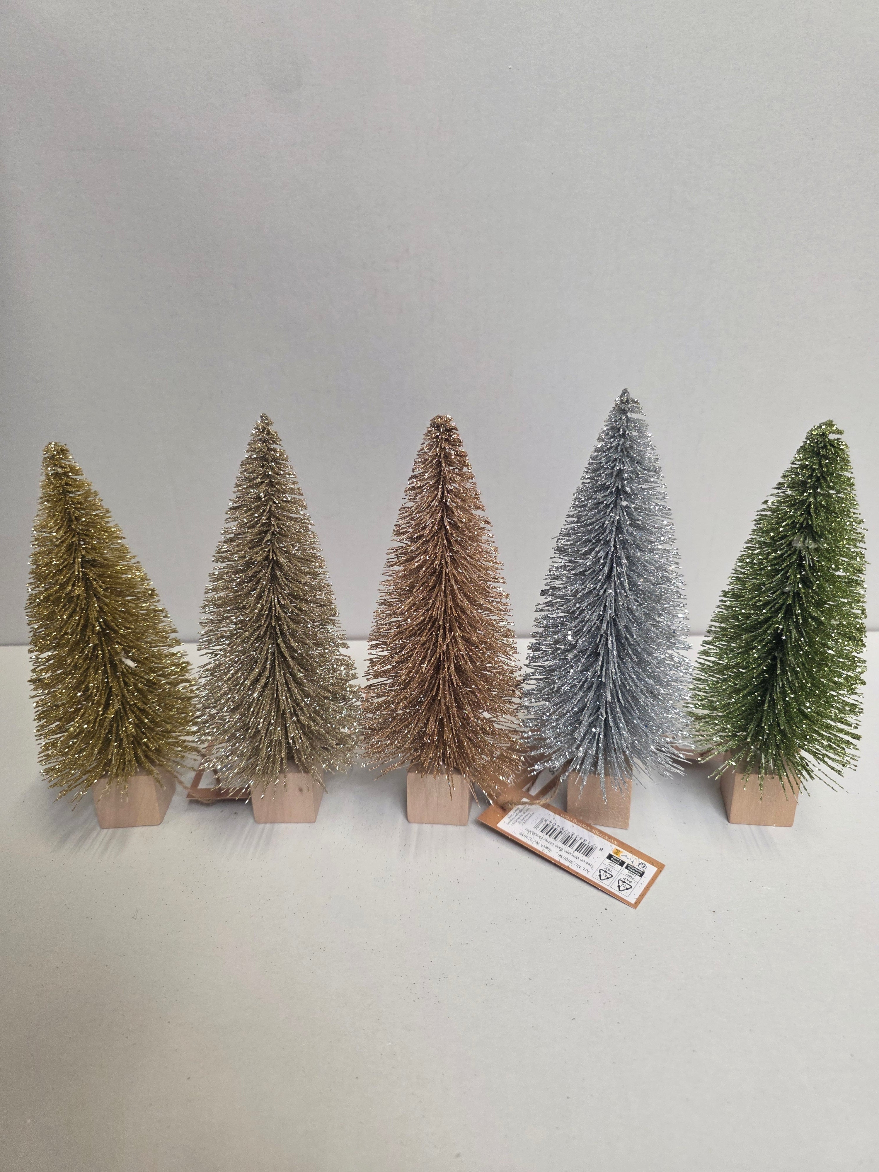 Tree On Wood Base Glitter Assorted 20cm (PACK OF ANY 3)