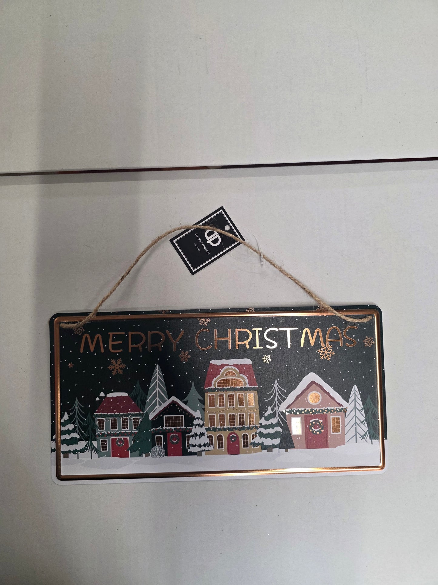 Village Merry Xmas Metal Sign 18x10.5cm