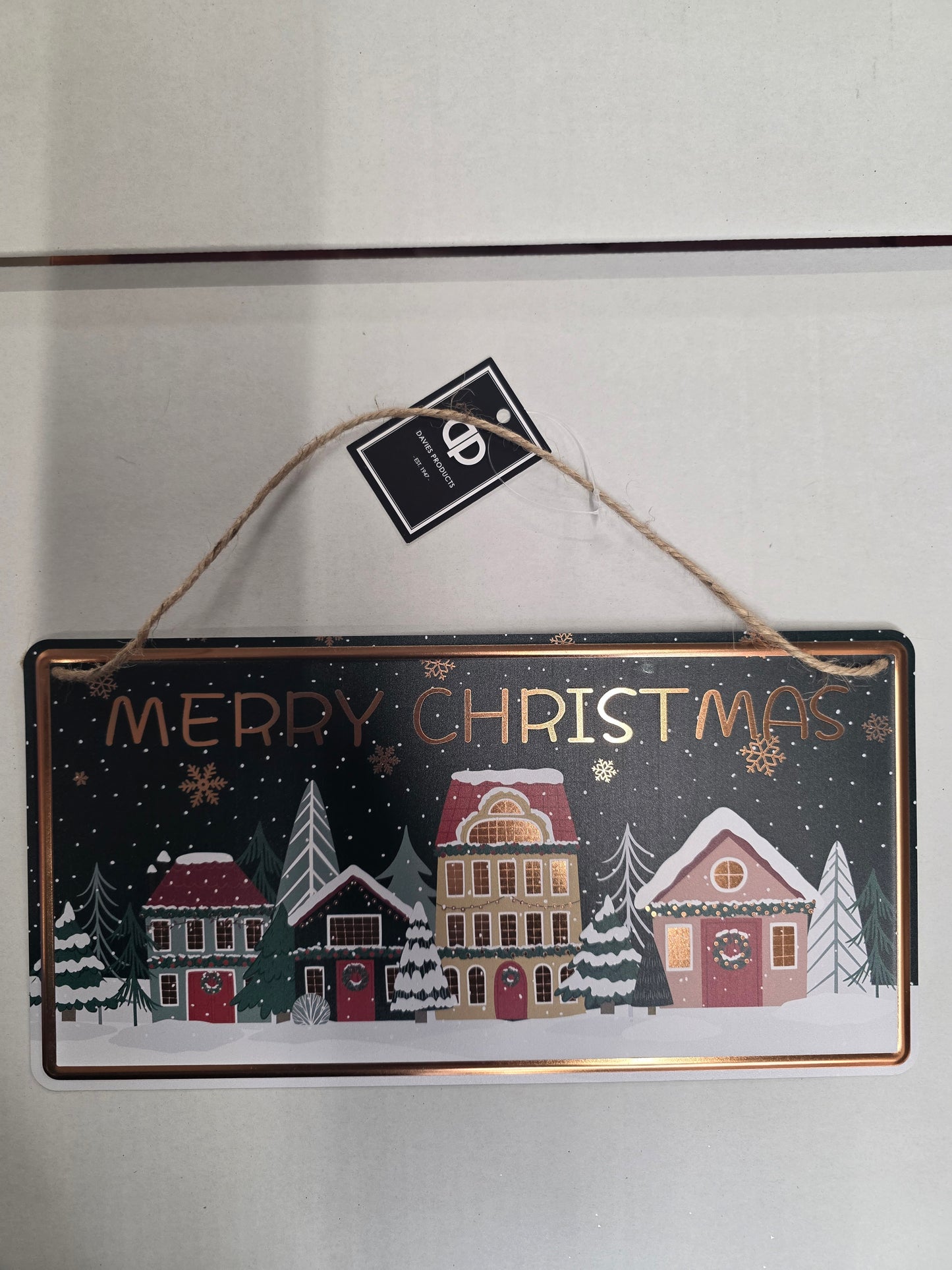 Village Merry Xmas Metal Sign 18x10.5cm