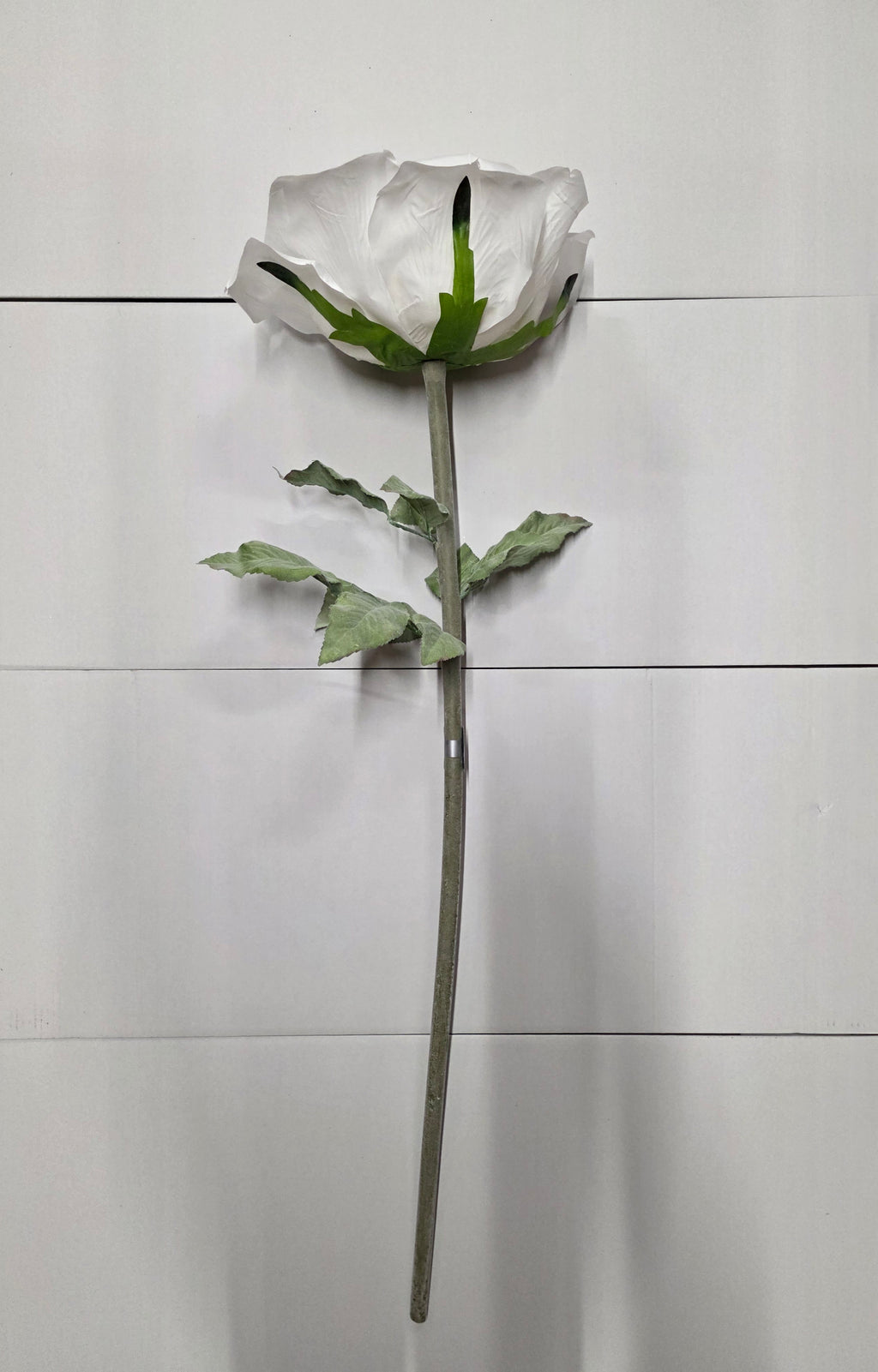 Artificial Giant Rose Frosted White 116cm