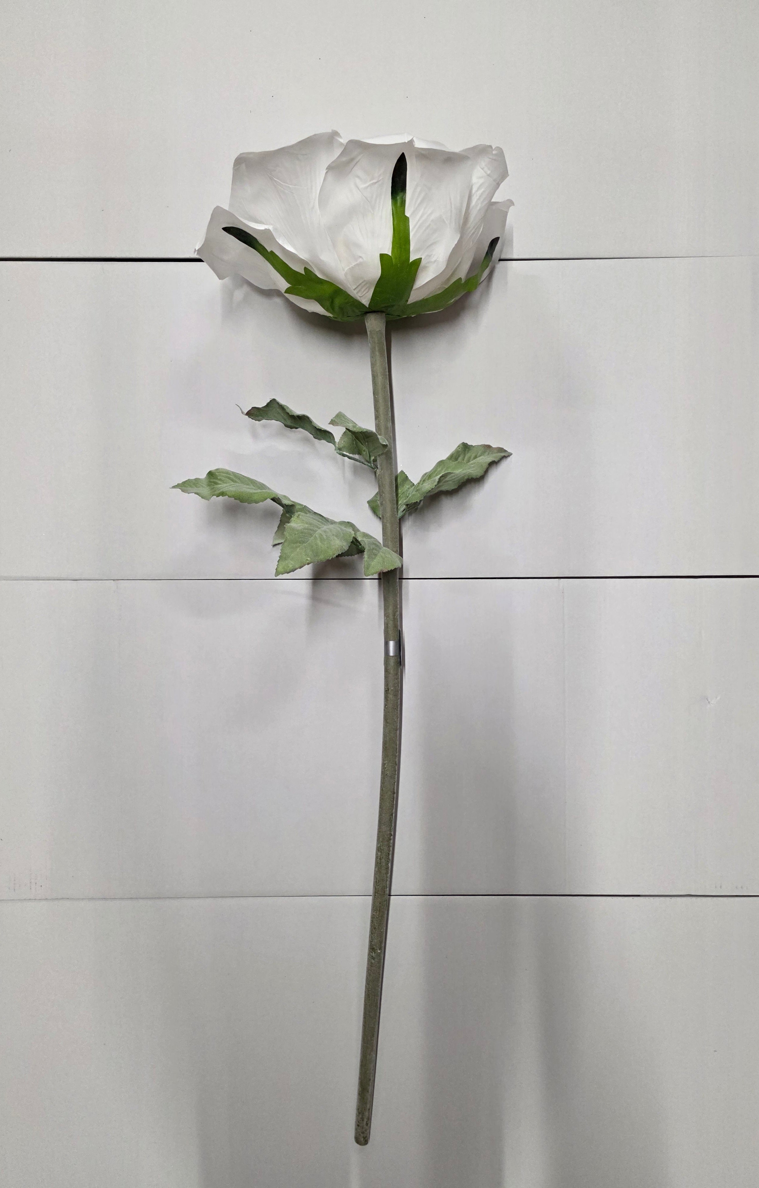 Artificial Giant Rose Frosted White 116cm
