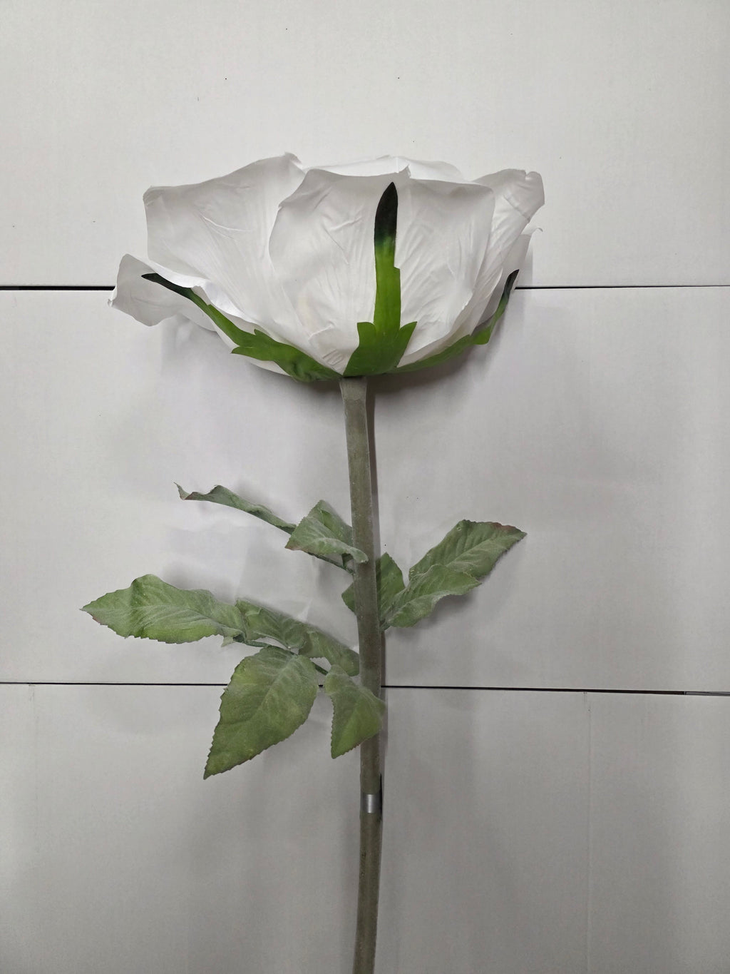 Artificial Giant Rose Frosted White 116cm