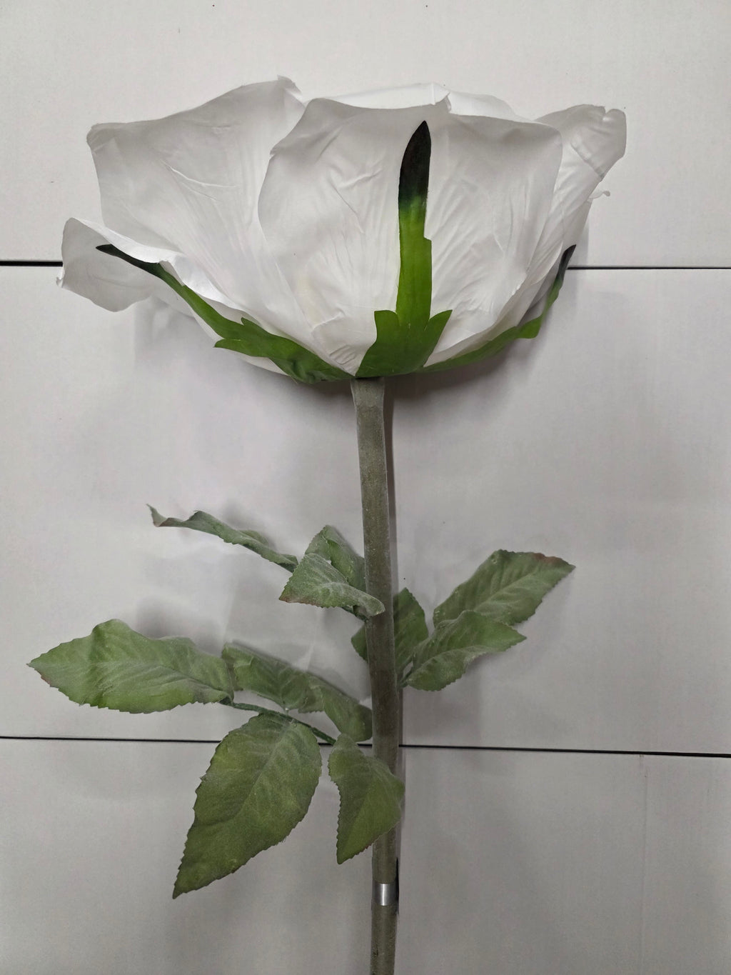 Artificial Giant Rose Frosted White 116cm