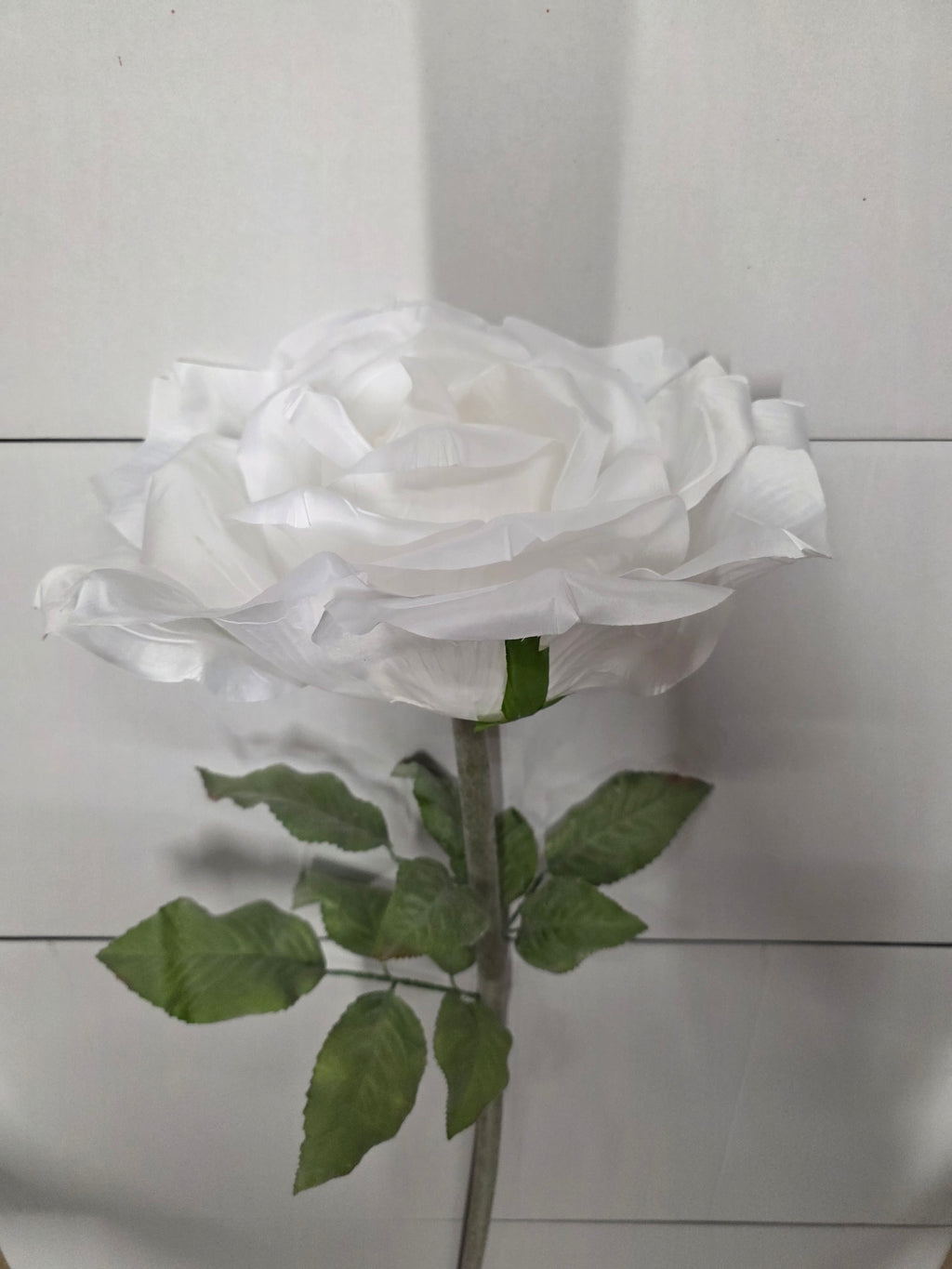 Artificial Giant Rose Frosted White 116cm