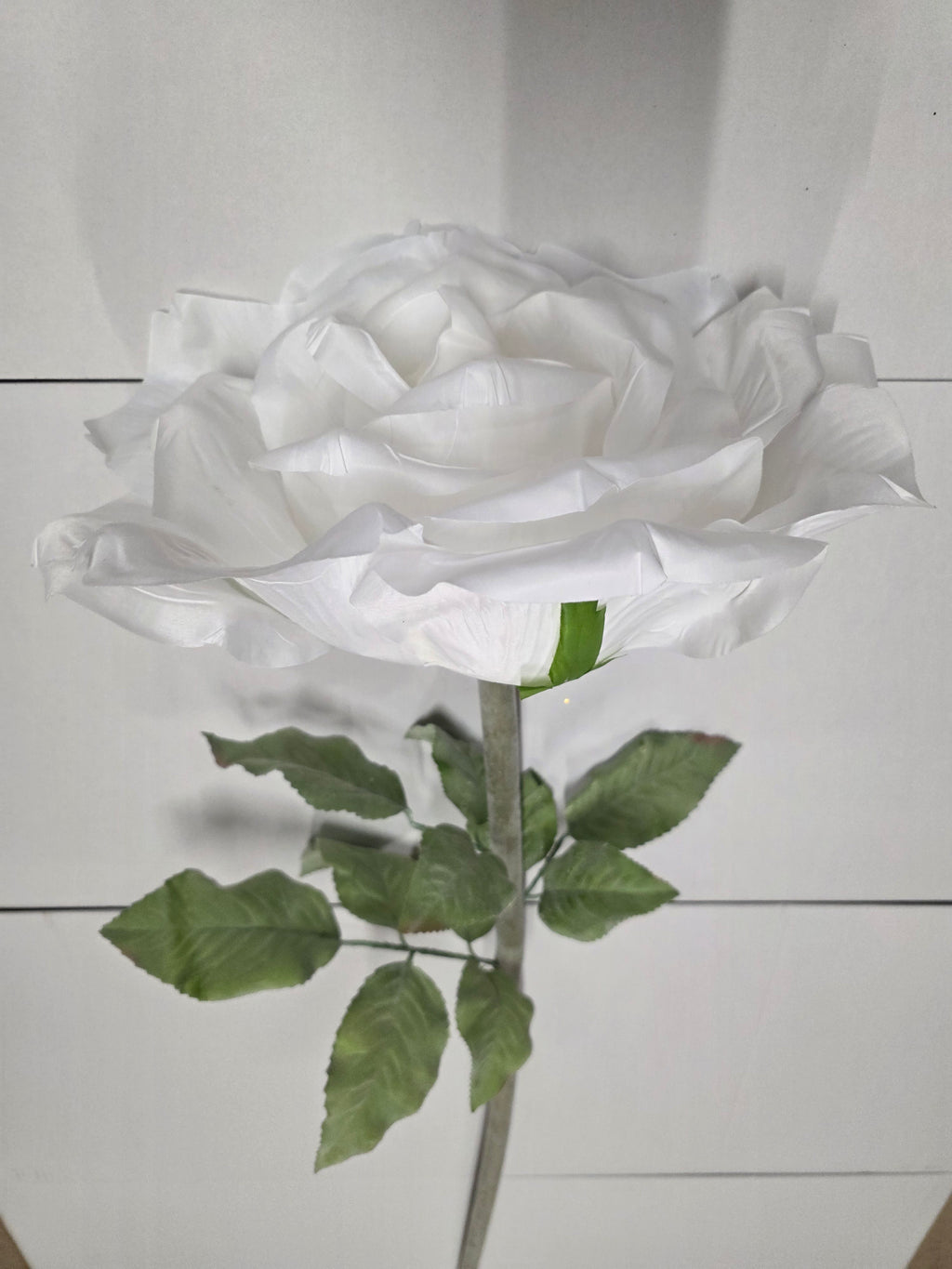 Artificial Giant Rose Frosted White 116cm