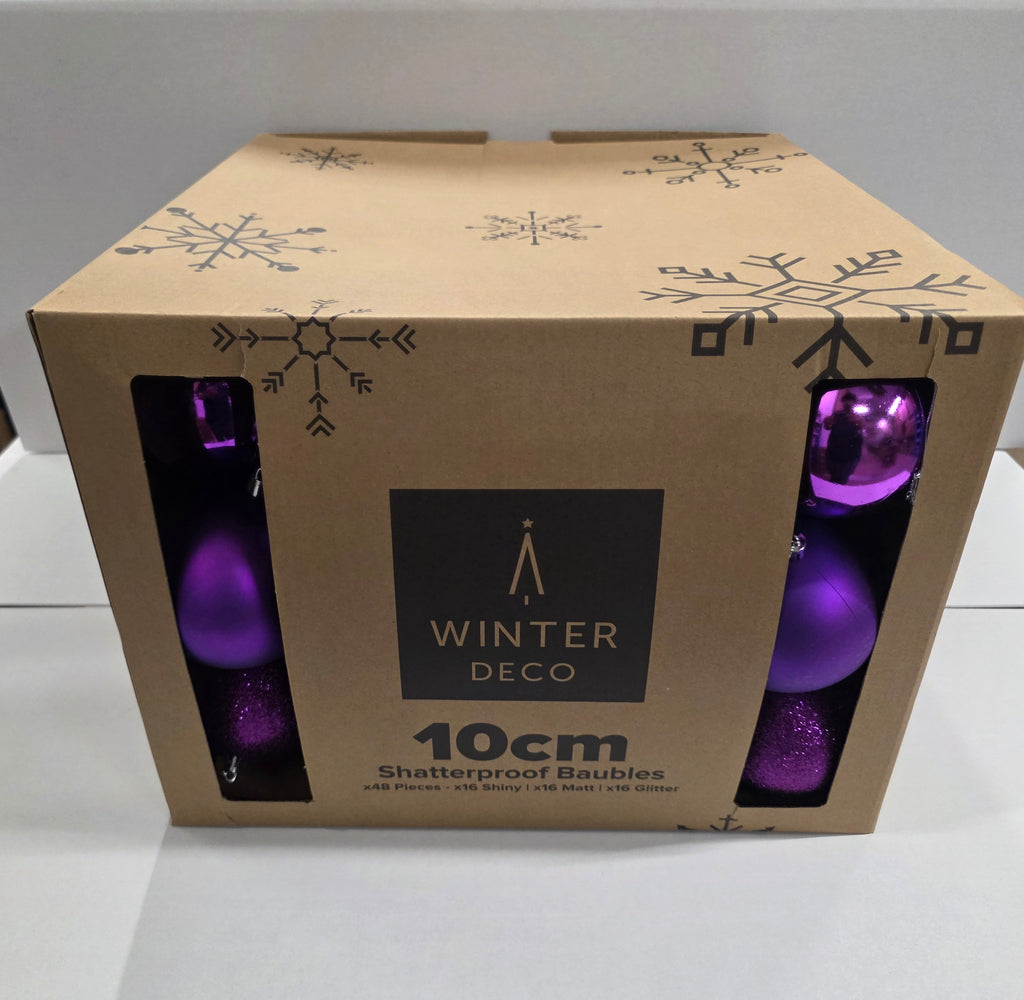 Plastic Baubles Purple 8cm Mix X48