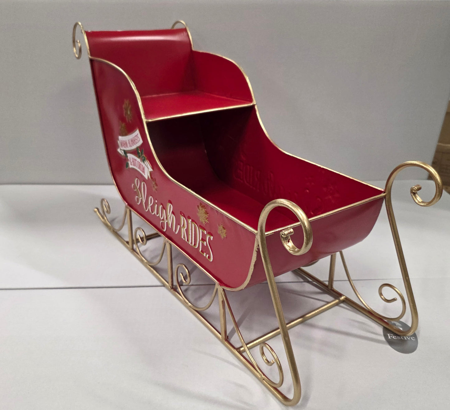 Display Metal Sleigh Red / Gold 56cm