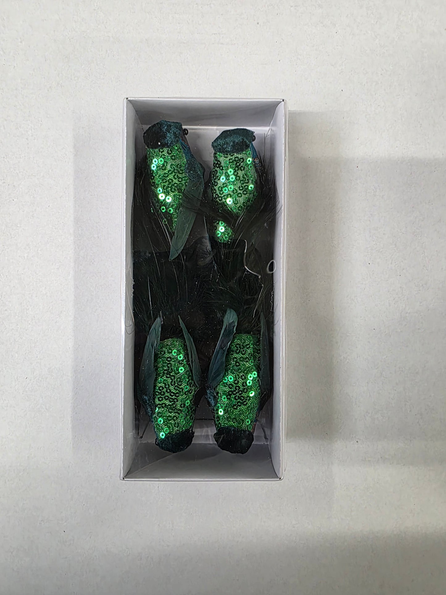 Fabric Bird Clips Green 17cm X4