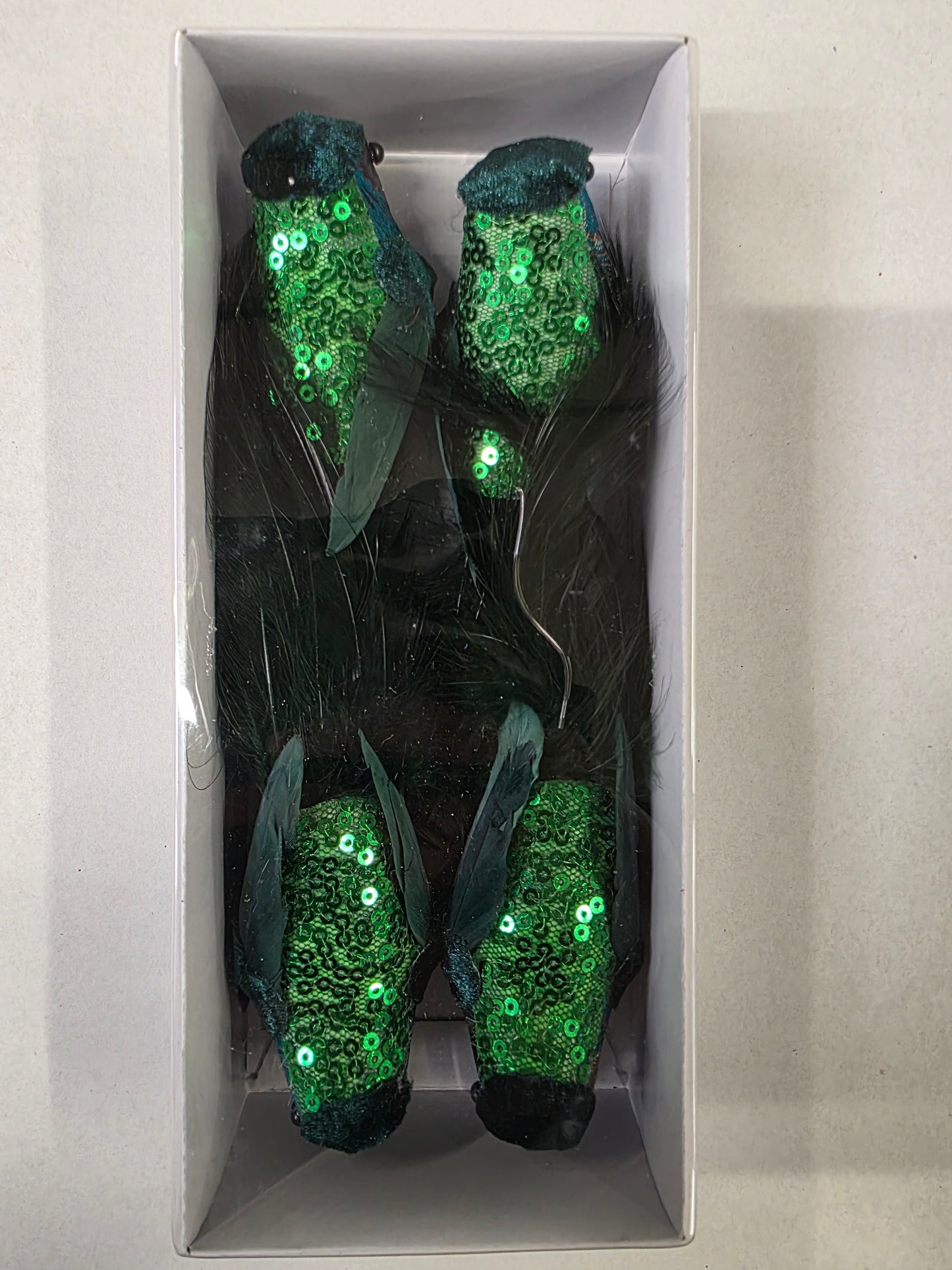 Fabric Bird Clips Green 17cm X4