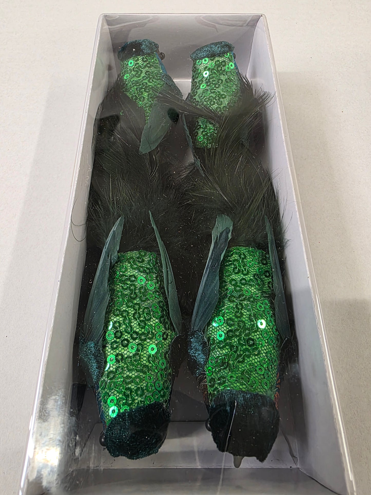 Fabric Bird Clips Green 17cm X4