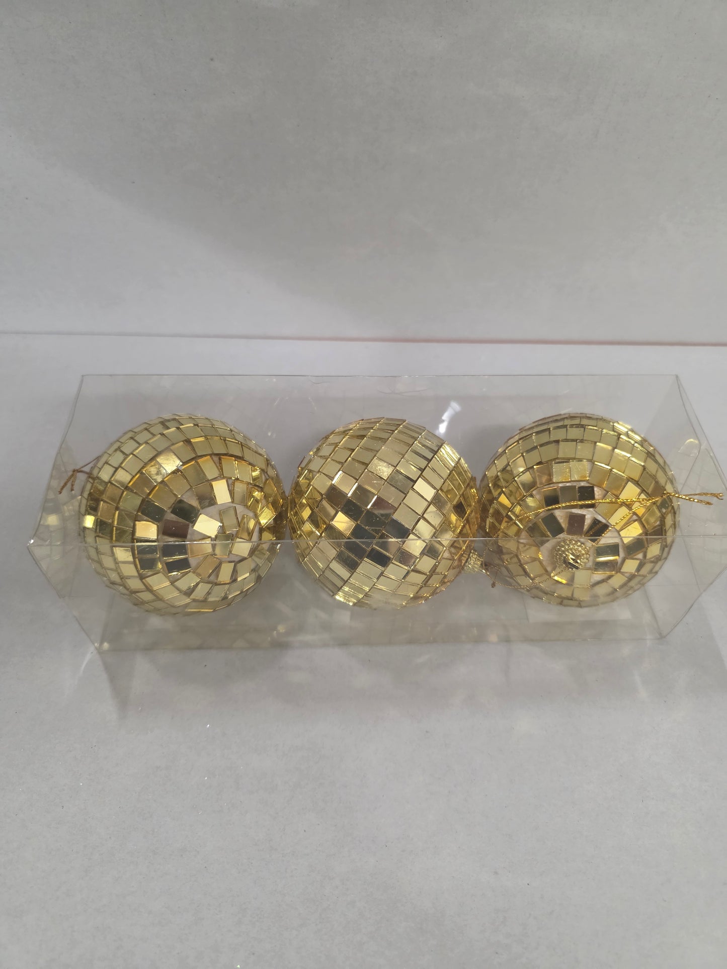 Bauble Mirror Ball X3 Gold 8cm