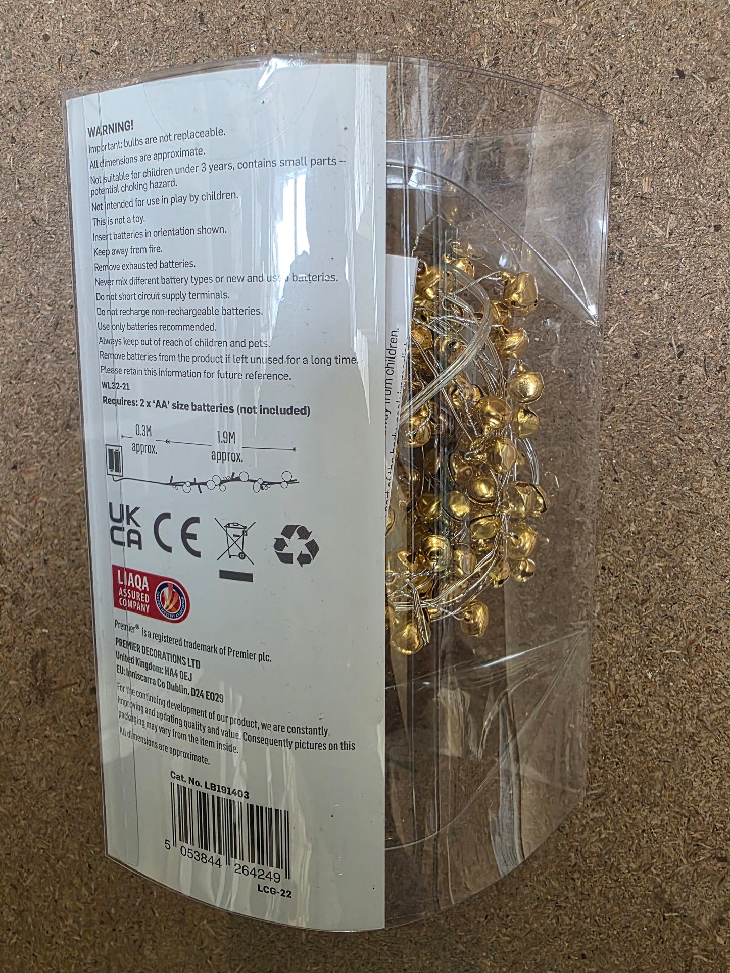 Garland Beaded Gold Bells 180cm