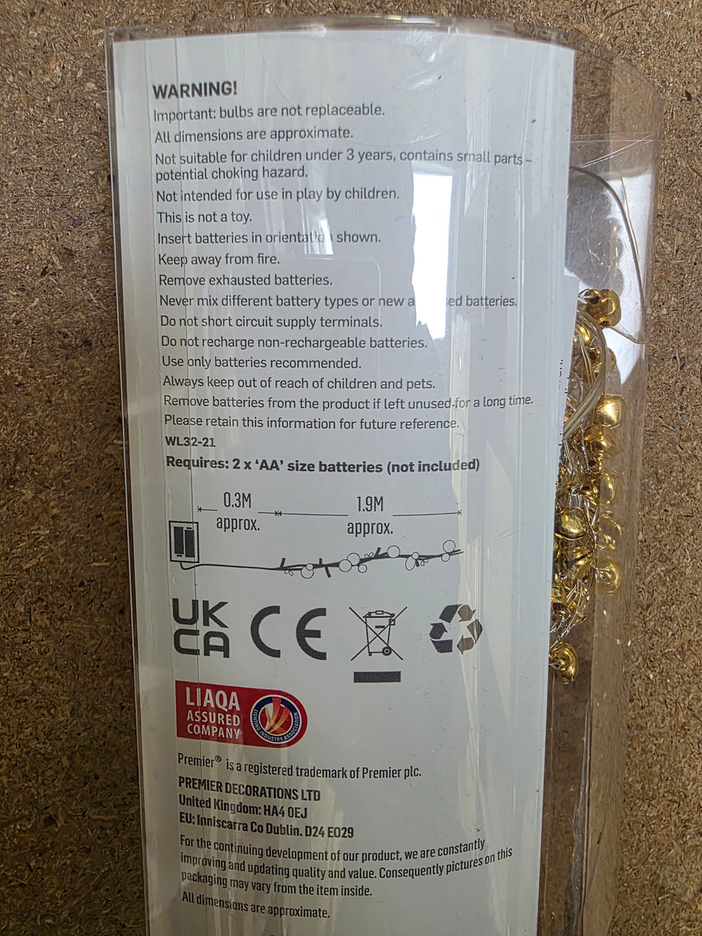 Garland Beaded Gold Bells 180cm