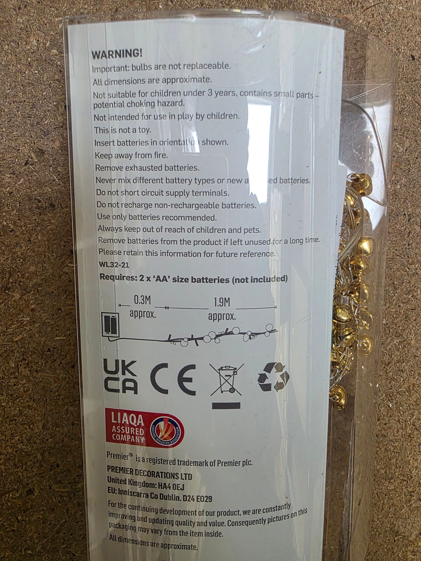 Garland Beaded Gold Bells 180cm