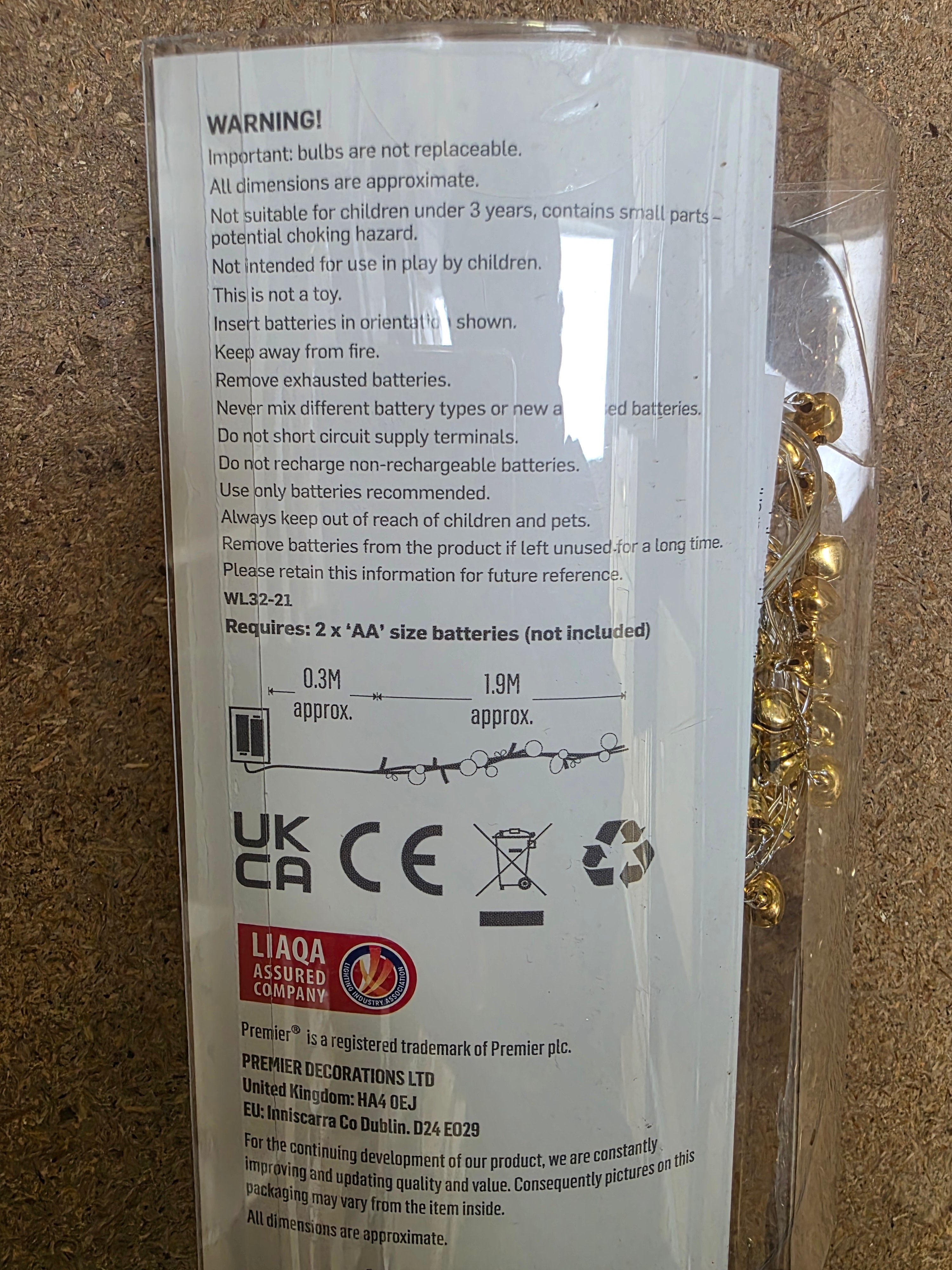 Garland Beaded Gold Bells 180cm