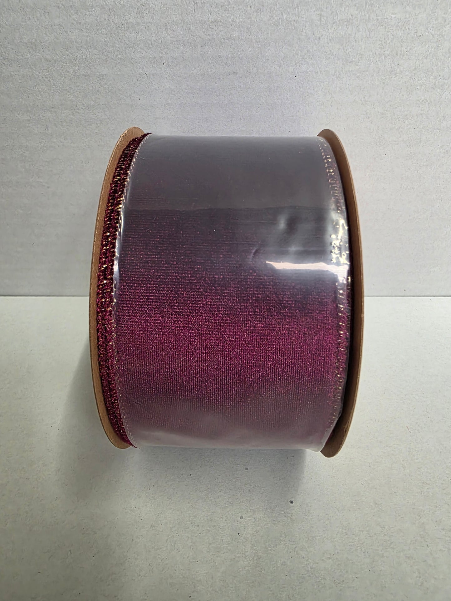 Ribbon Velvet Burg & Gold Back 63mmx10yrd