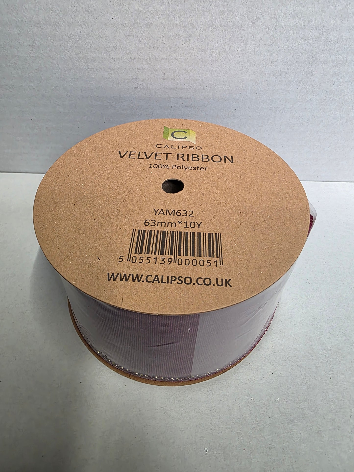 Ribbon Velvet Burg & Gold Back 63mmx10yrd