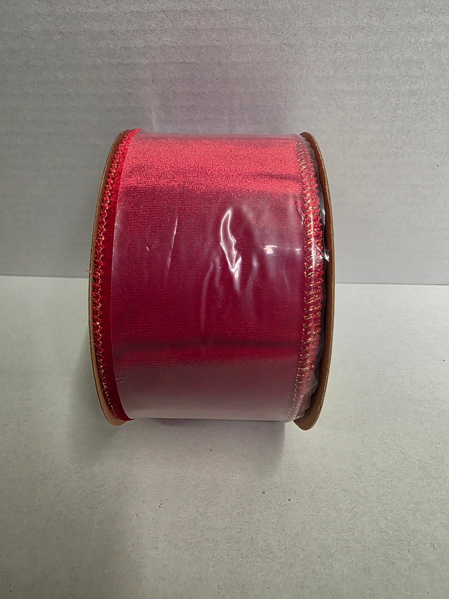 Ribbon Velvet Red & Gold Back 63mmx10yrd