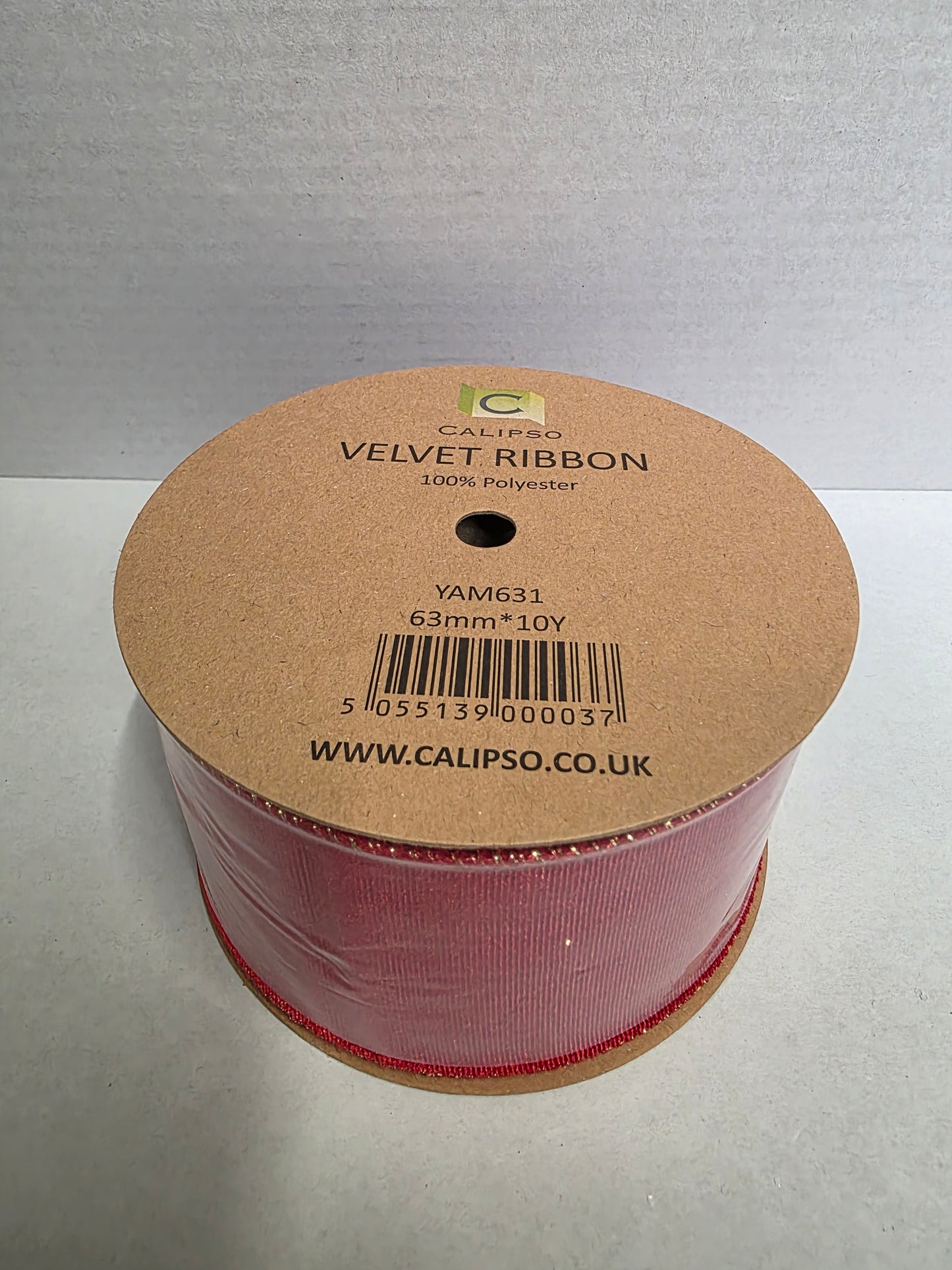 Ribbon Velvet Red & Gold Back 63mmx10yrd