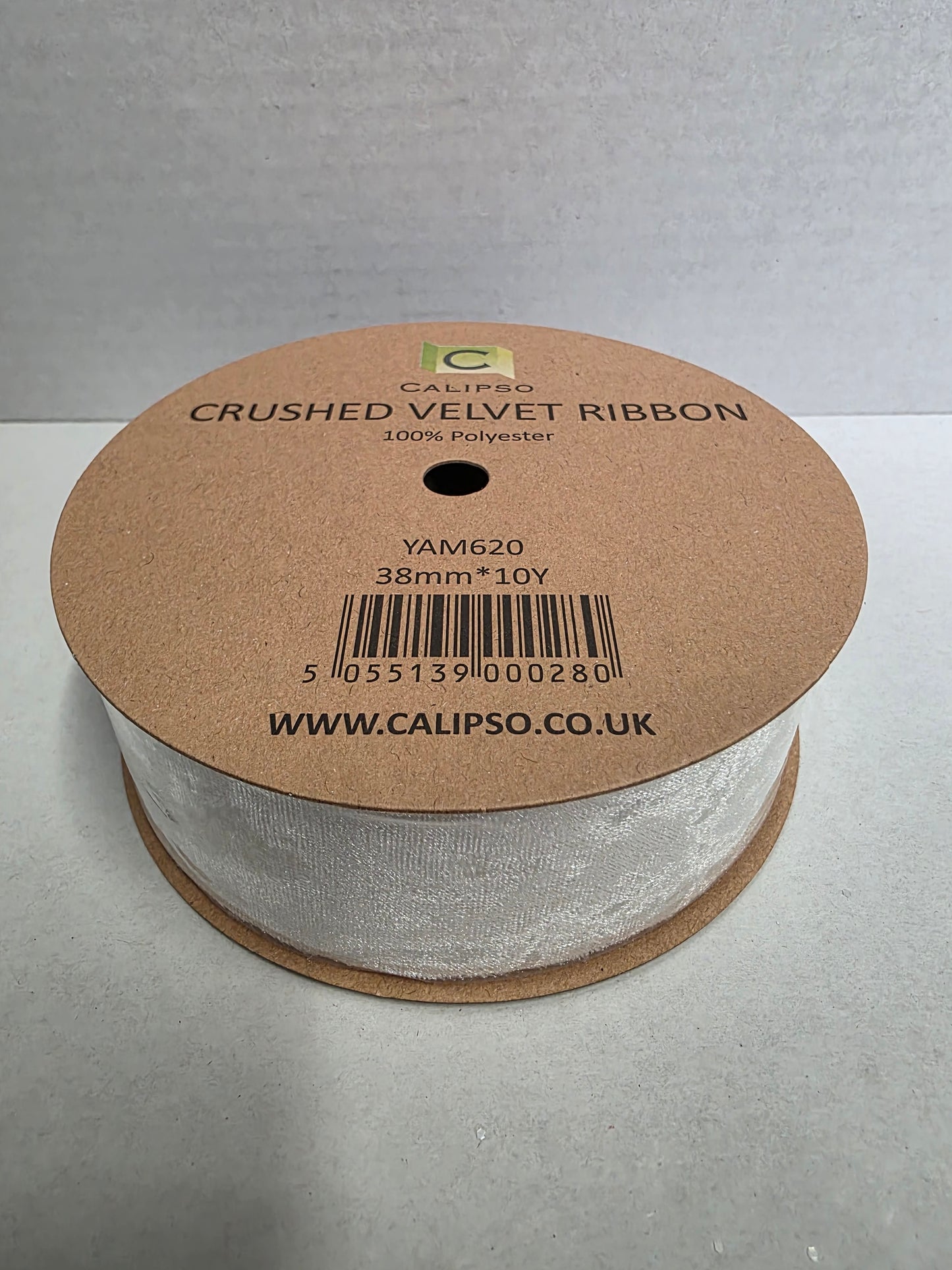 Ribbon Velvet White Snow 38mm