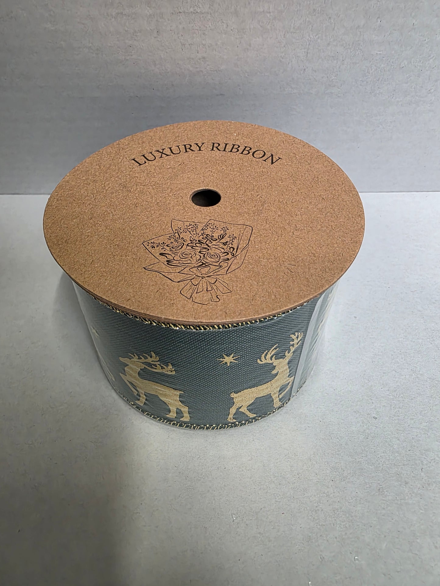 Ribbon Xmas Gold Deer 63mm X 10yrds