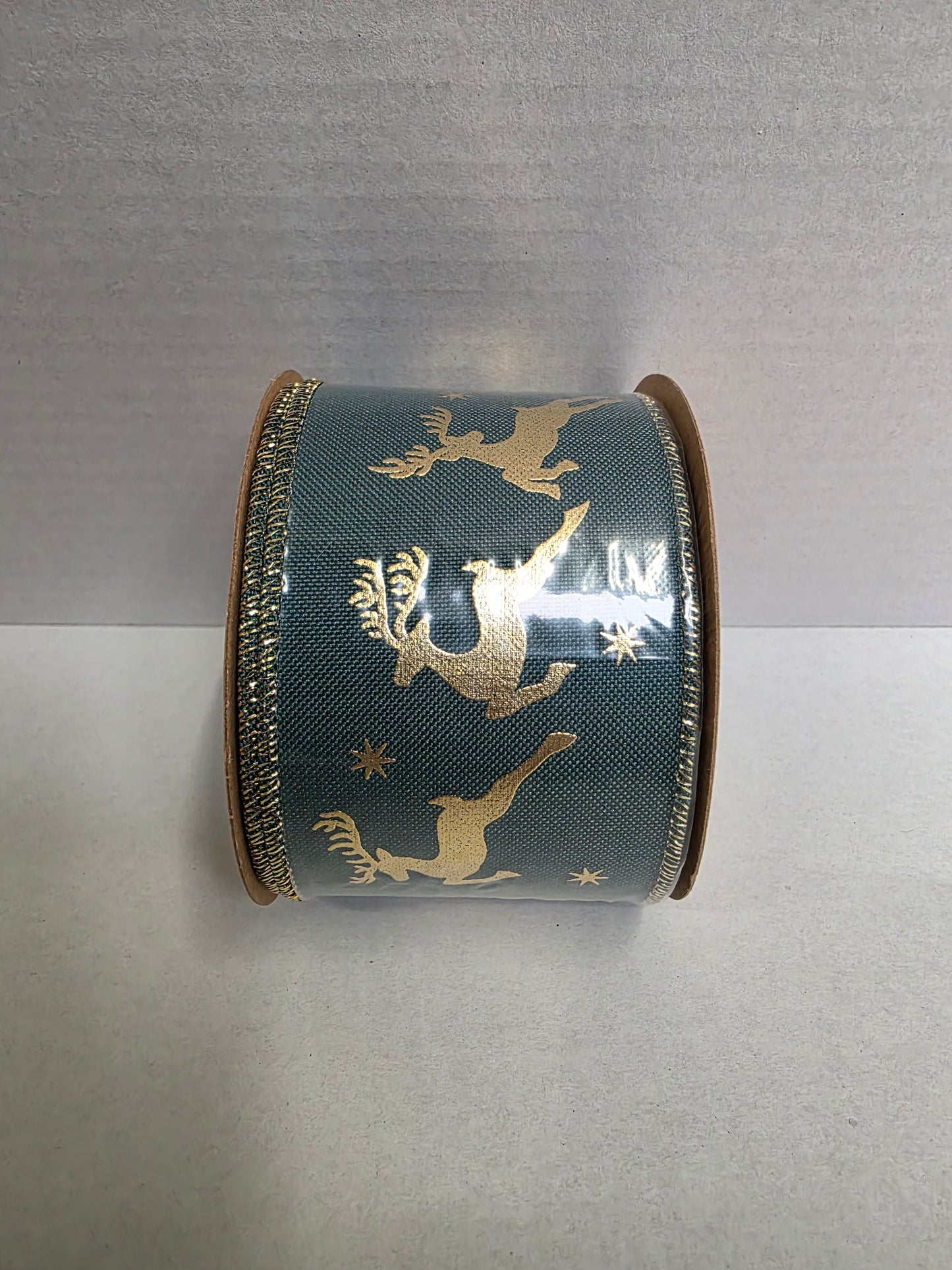 Ribbon Xmas Gold Deer 63mm X 10yrds
