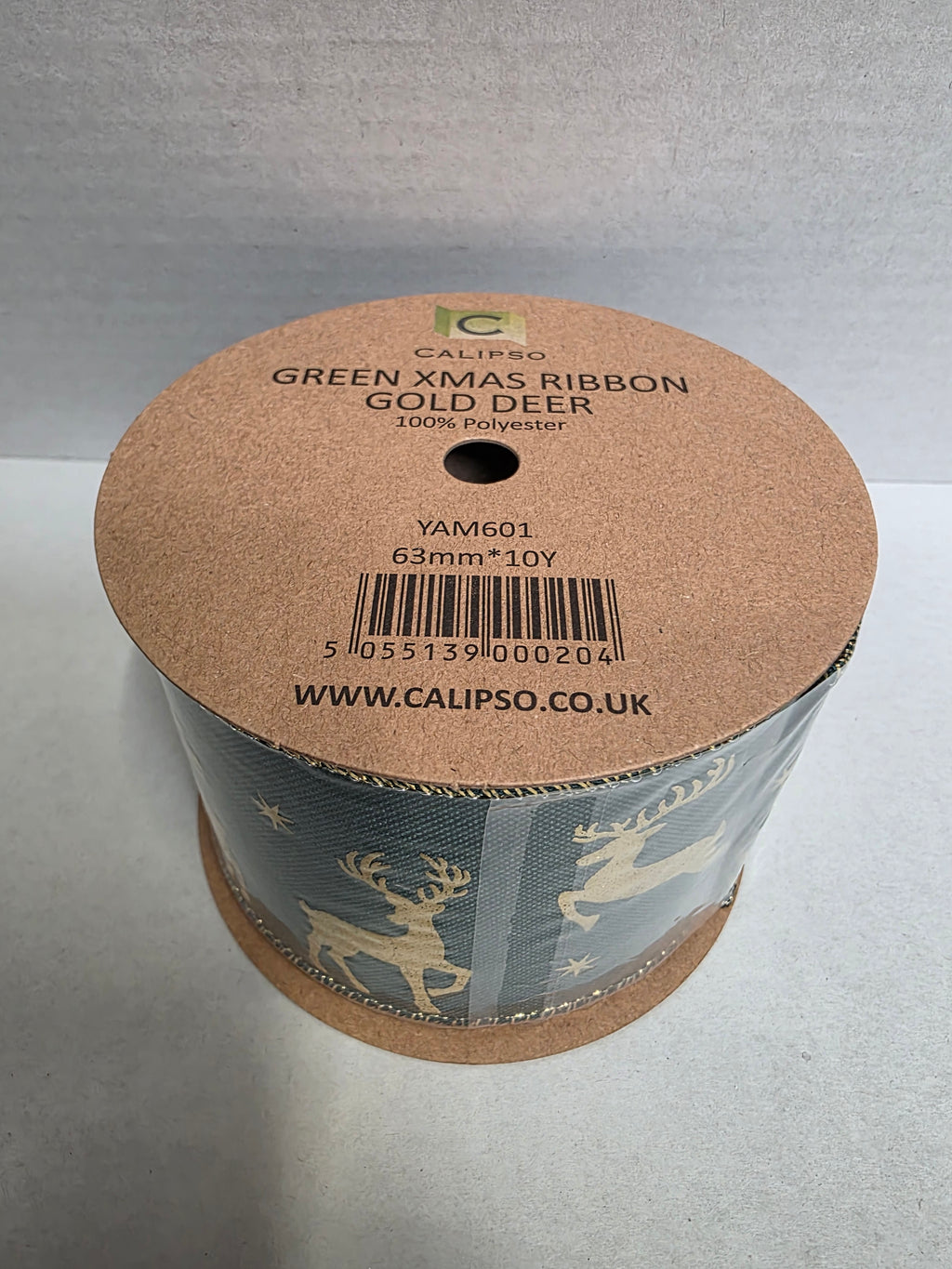 Ribbon Xmas Gold Deer 63mm X 10yrds
