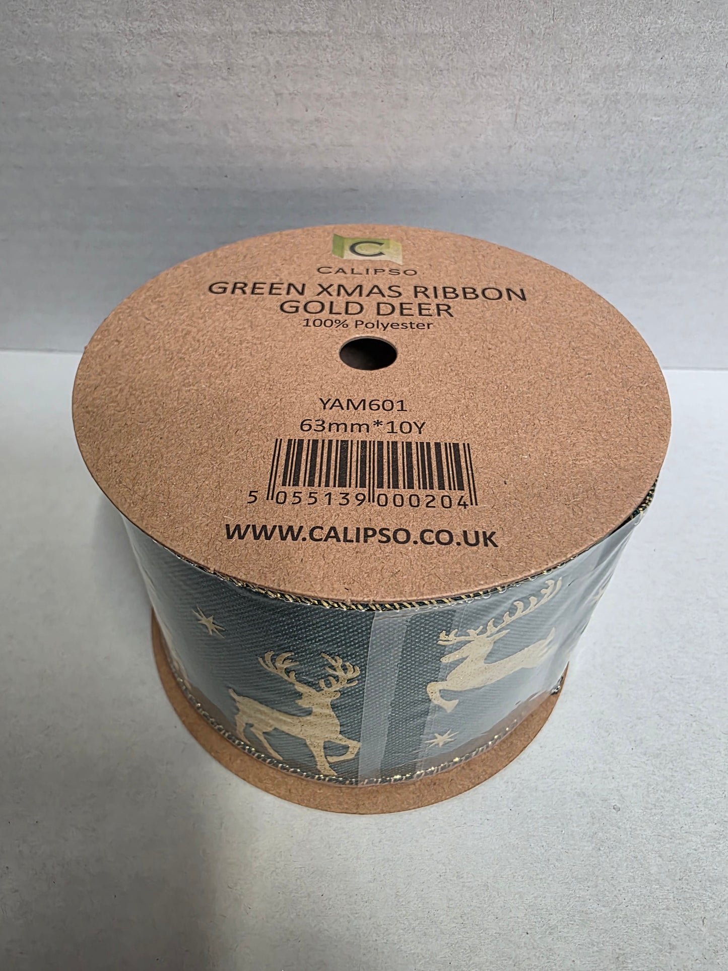 Ribbon Xmas Gold Deer 63mm X 10yrds