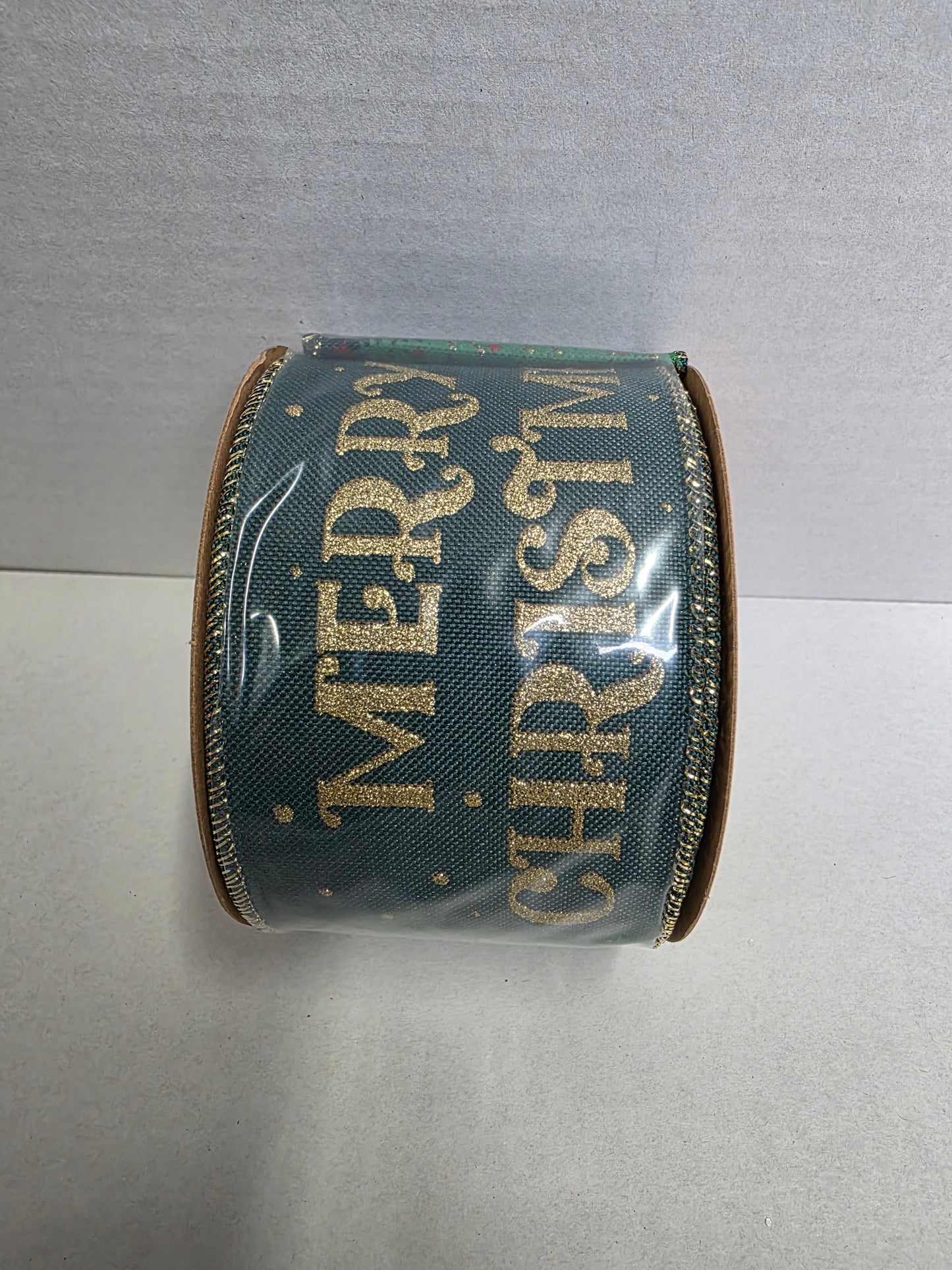 Ribbon Xmas Green Merry Xmas 63mm X 10yrds