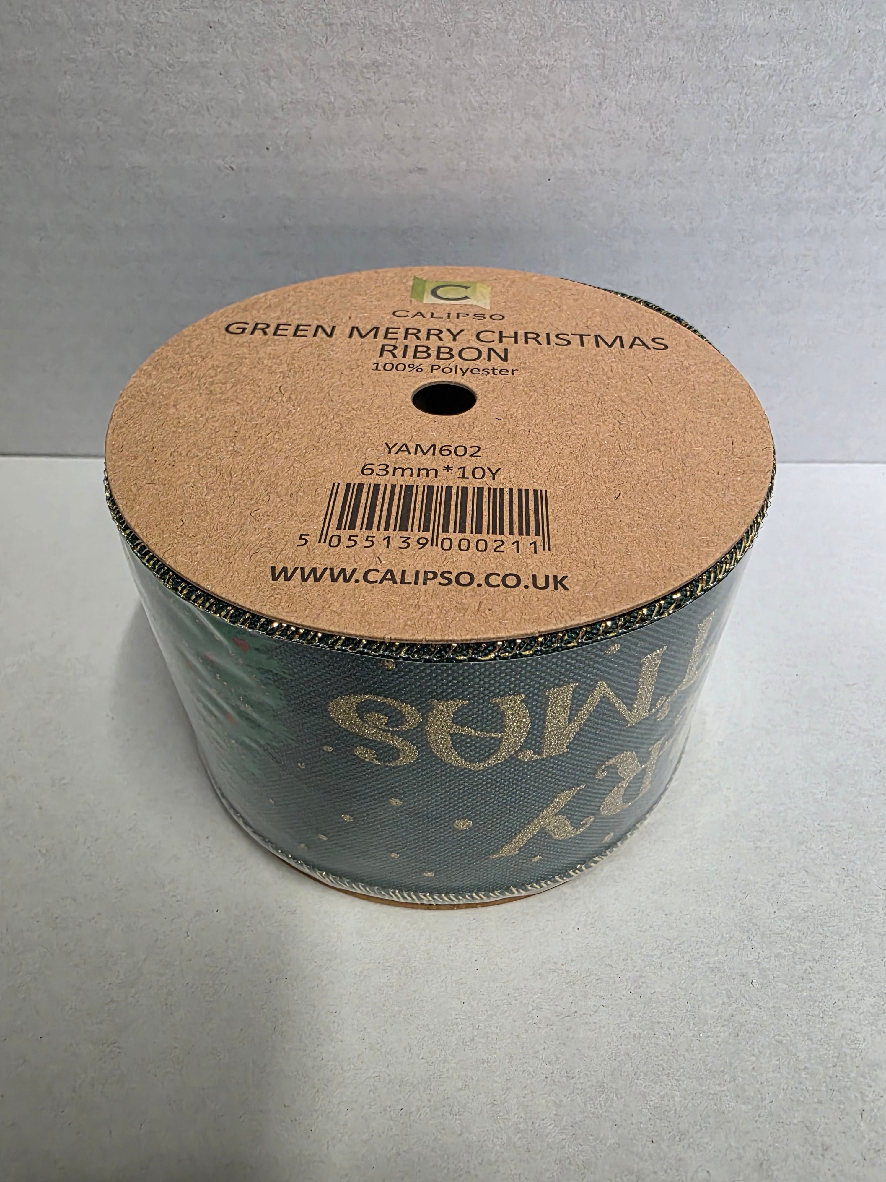 Ribbon Xmas Green Merry Xmas 63mm X 10yrds