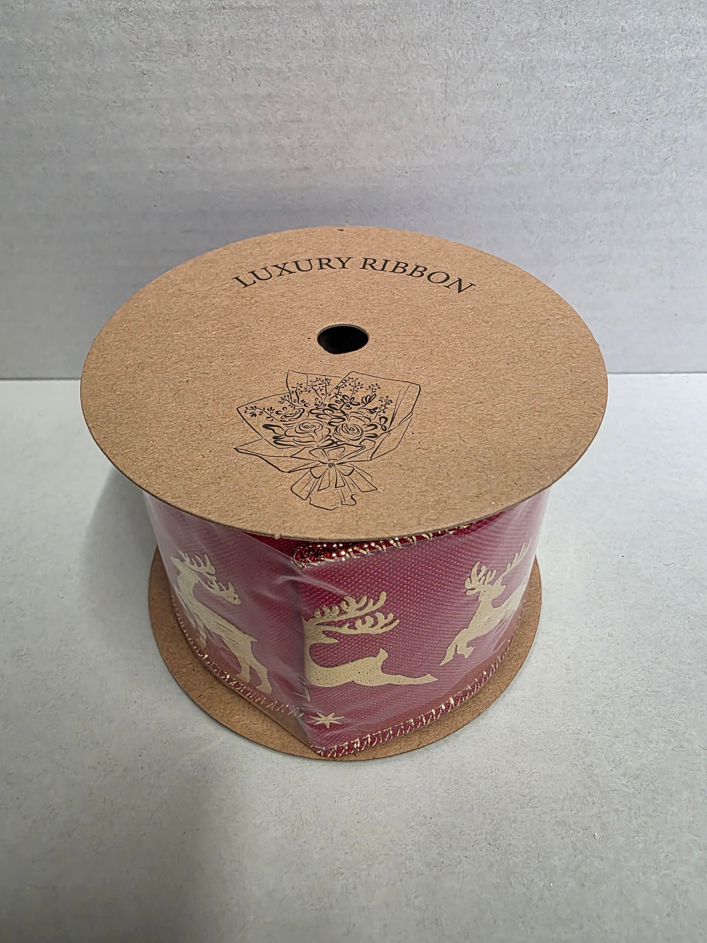 Ribbon Xmas Red Deer 63mm X 10yrds