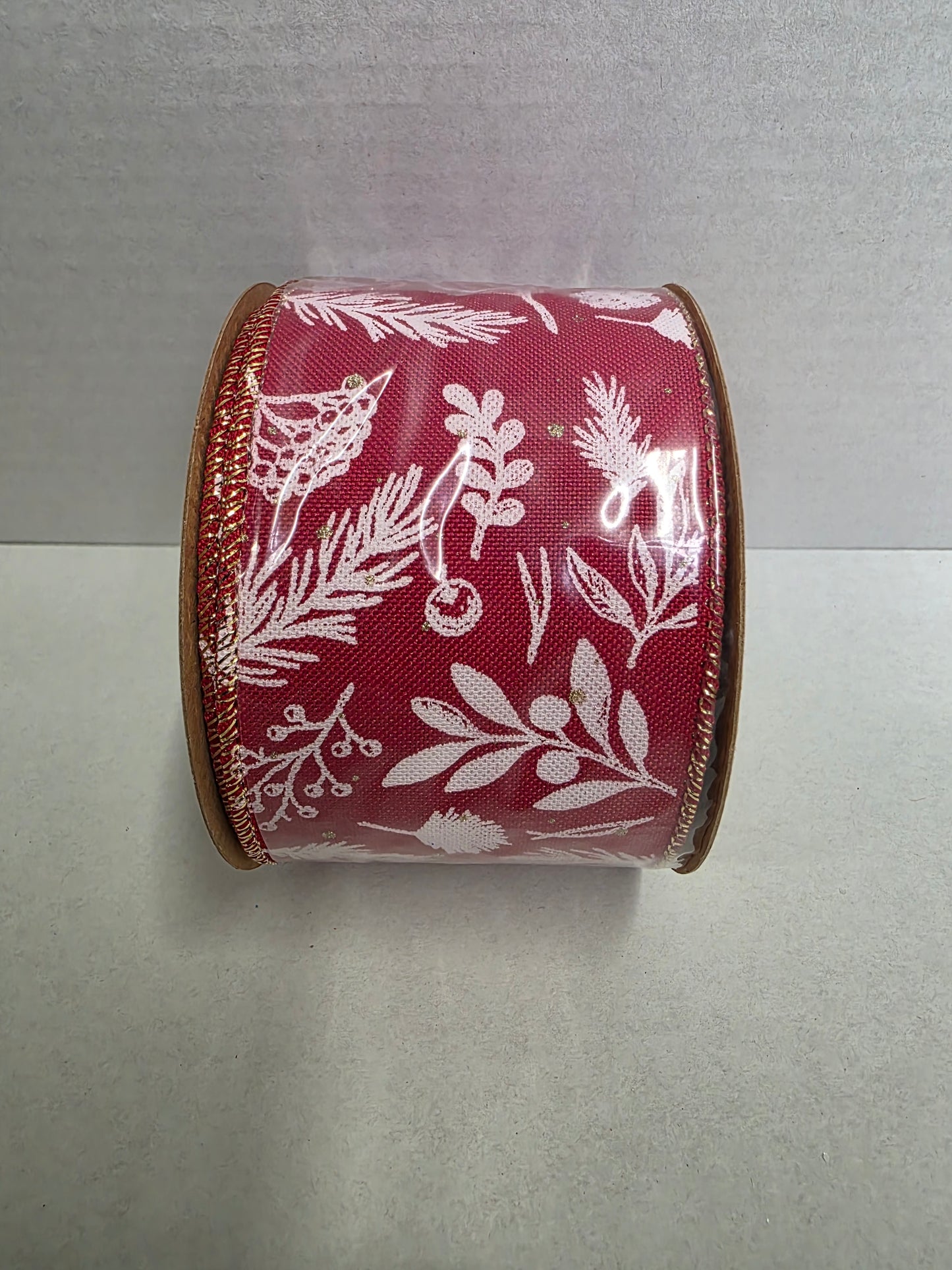 Ribbon Xmas Red Foliage 63mm X 10yrds